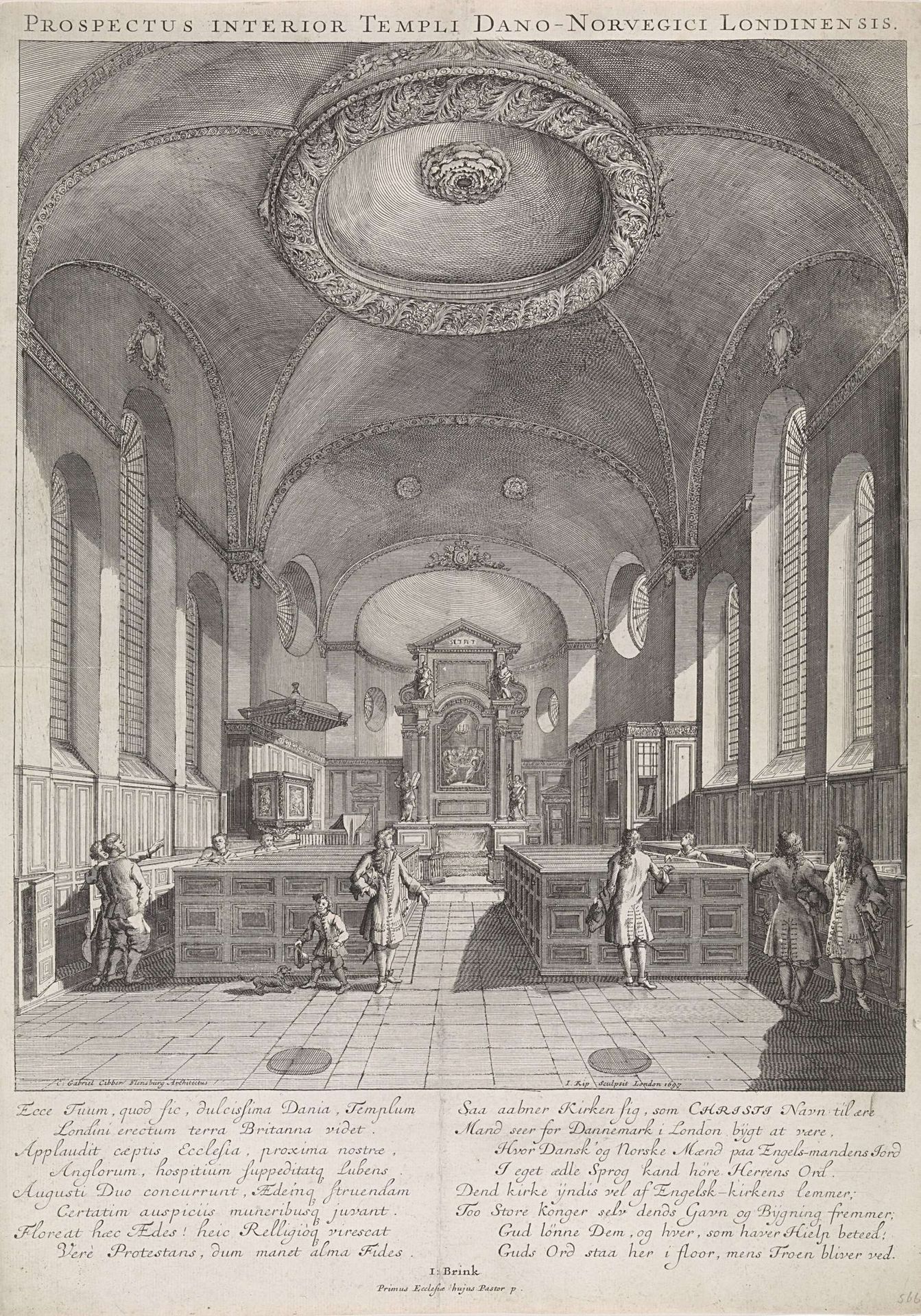 Interieur van de Deense Kerk te Londen by Johannes Kip
