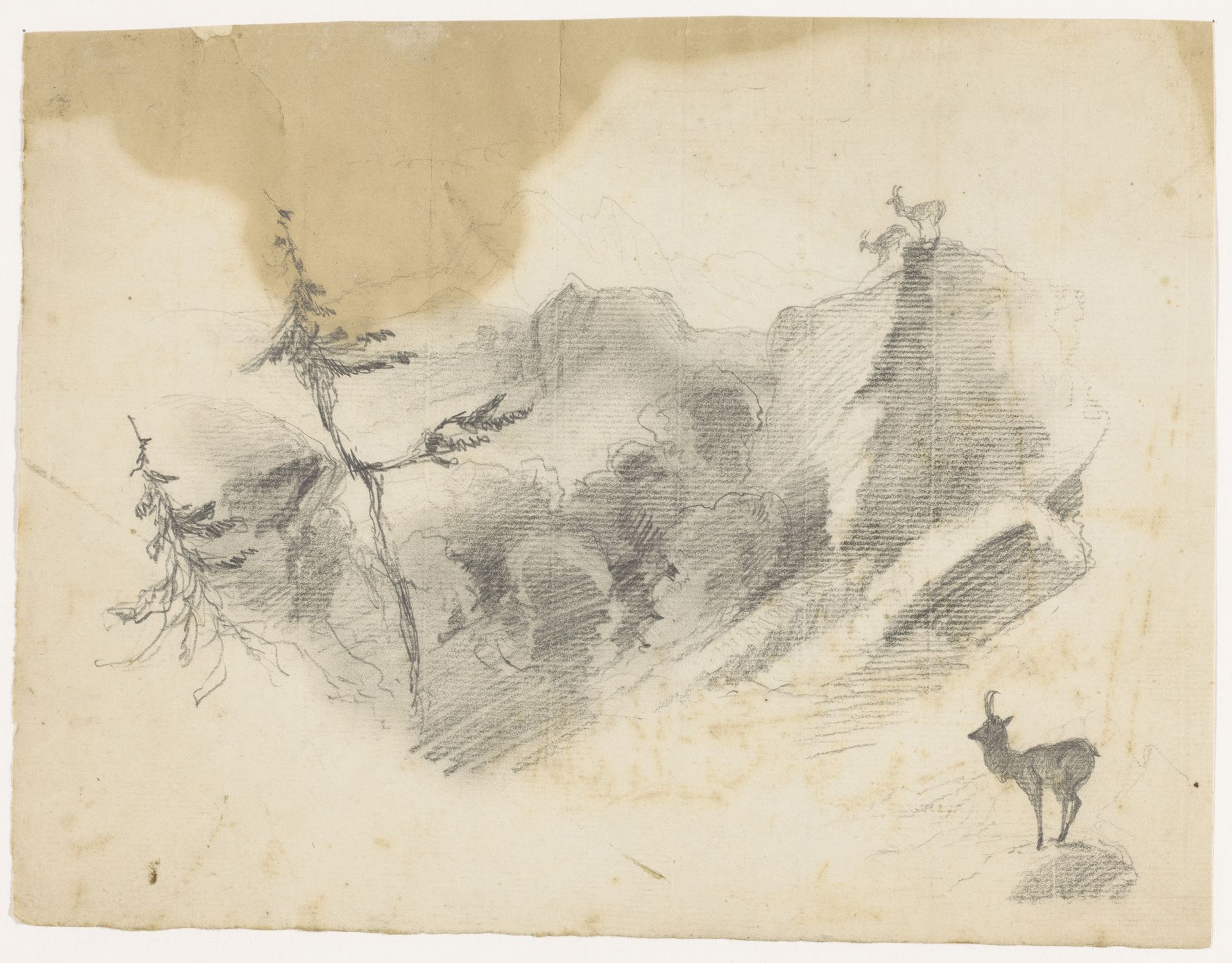 Herten in een bergachtig landschap by Johannes Tavenraat