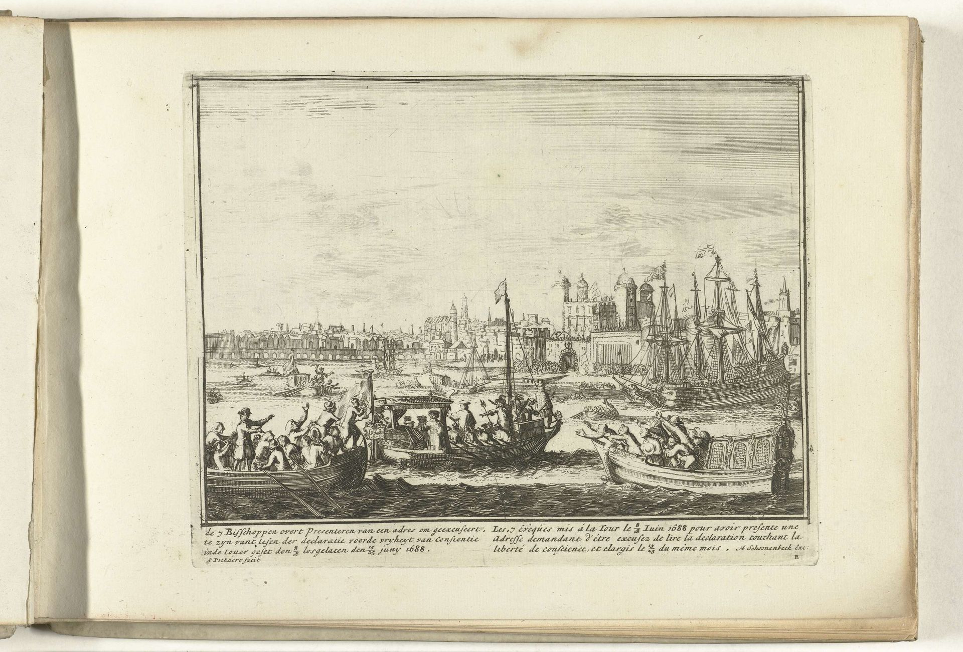 De zeven gevangengenomen bisschoppen worden naar de Tower gebracht, 1688 by Pieter Pickaert