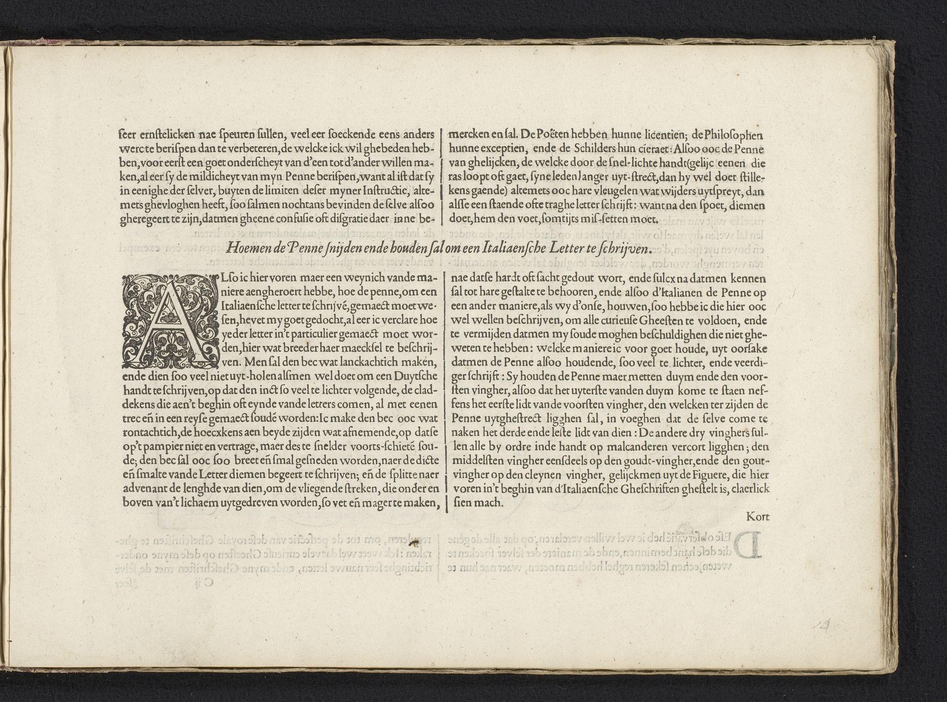 Beschrijving van de Italiaanse letter (tweede vervolg) en uitleg over het snijden van de rietpen voor het schrijven van de Italiaanse letter by Jan van de Velde I