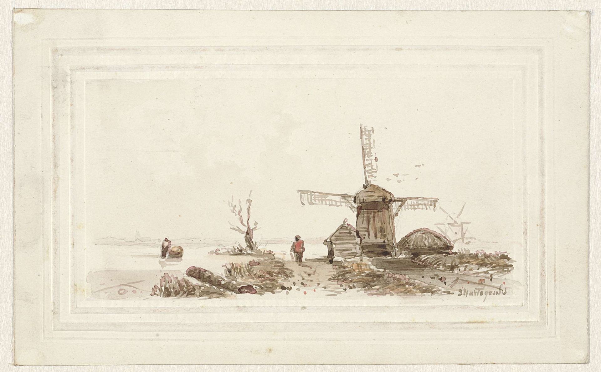 Landschap met molen by Joseph Hartogensis