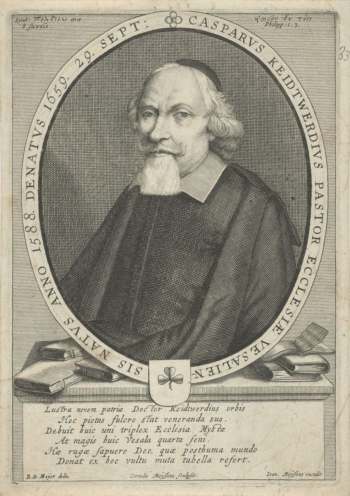 Portret van Casparus Keidtwerdius by Cornelis Meyssens