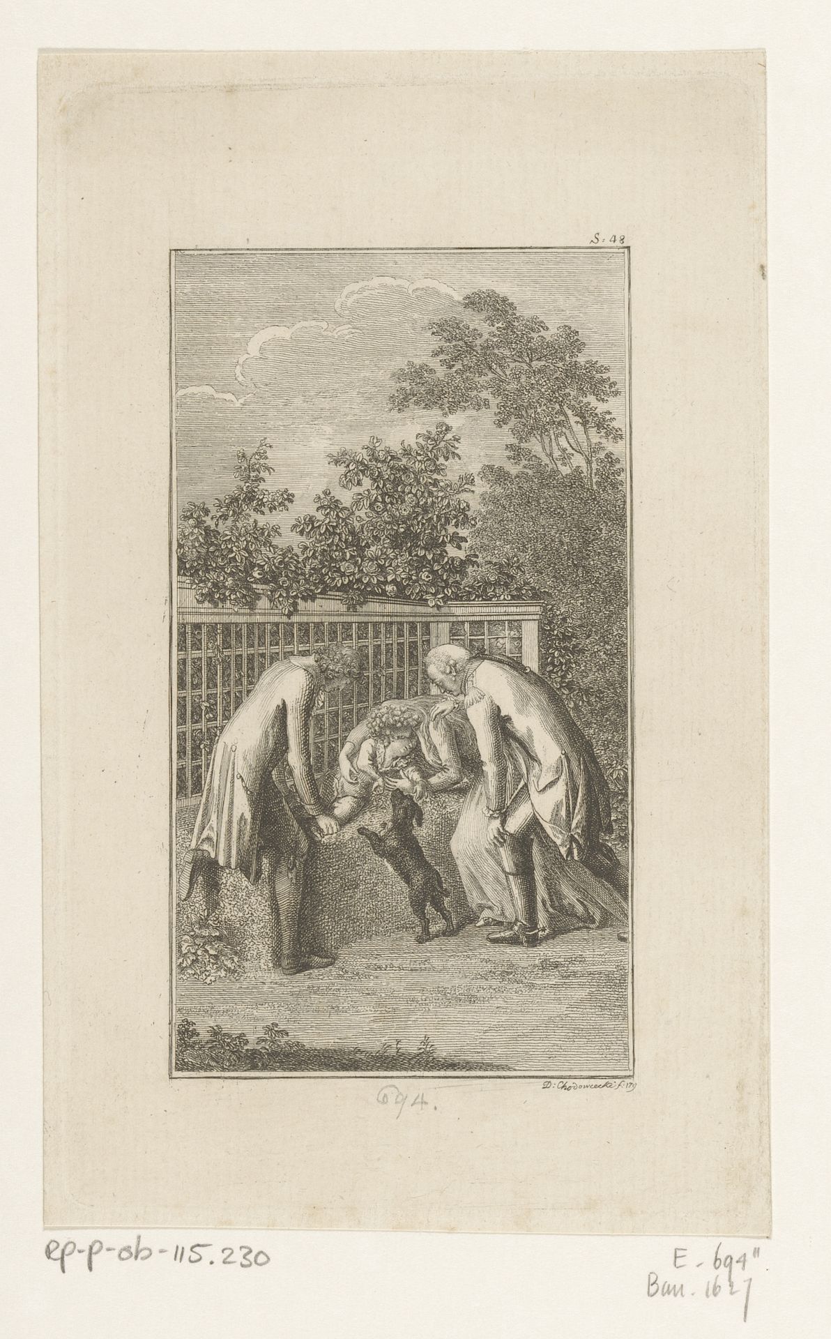 Gustav slapend bij de rozenstruik by Daniel Nikolaus Chodowiecki