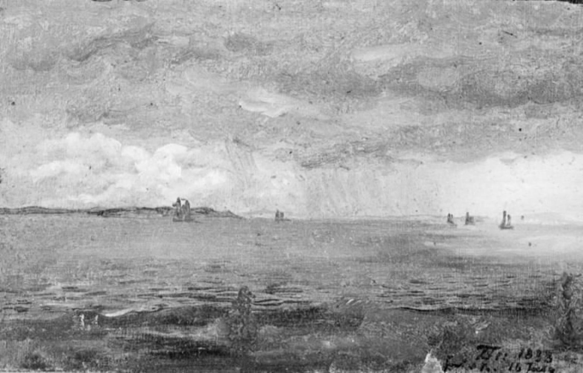 The Sound with Rain Clouds and Ships in the Background by Lorenz Frølich