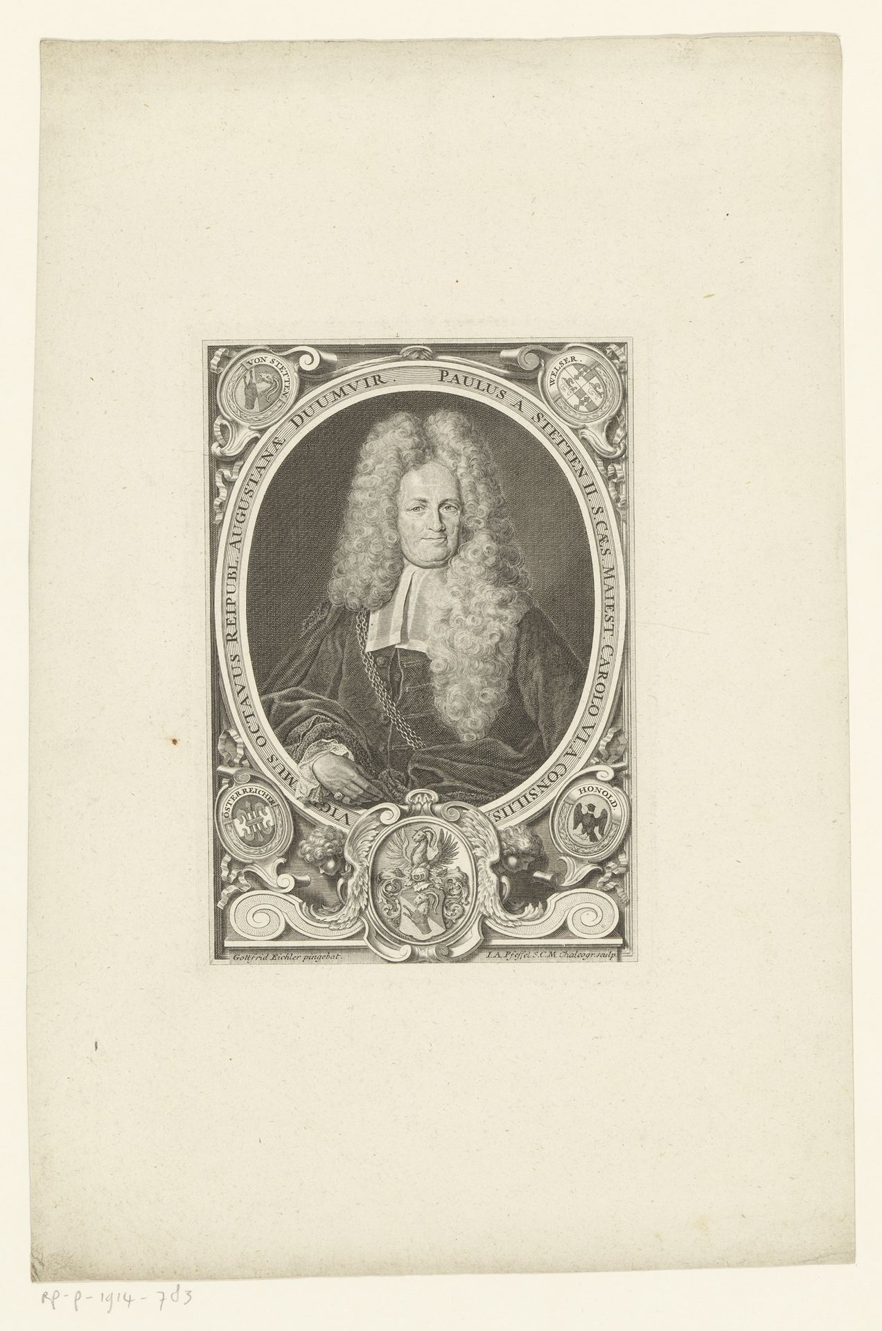 Portret van Paul von Stetten by Johann Andreas Pfeffel