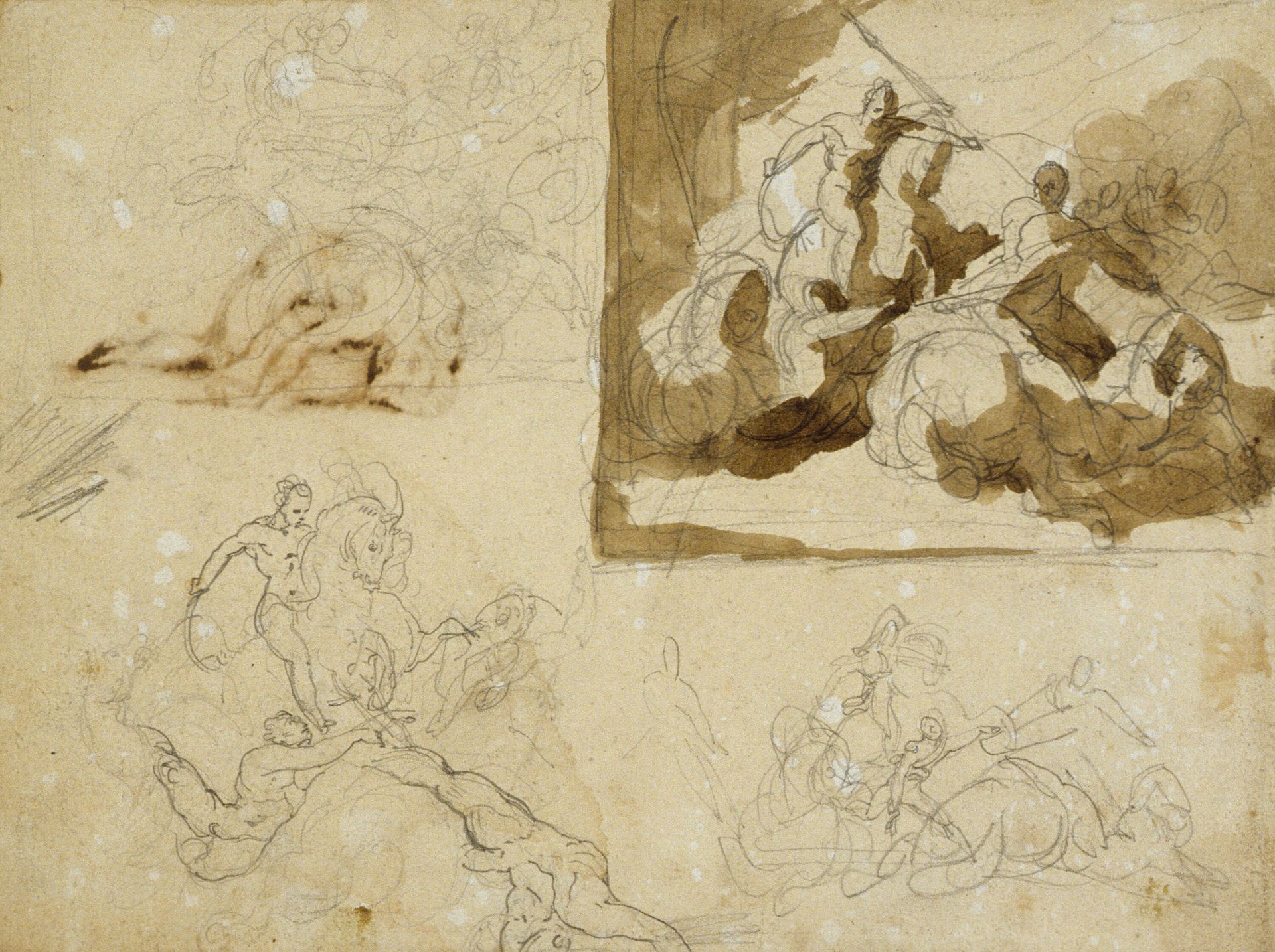 Four Sketches for a Cavalry Battle by Théodore Géricault