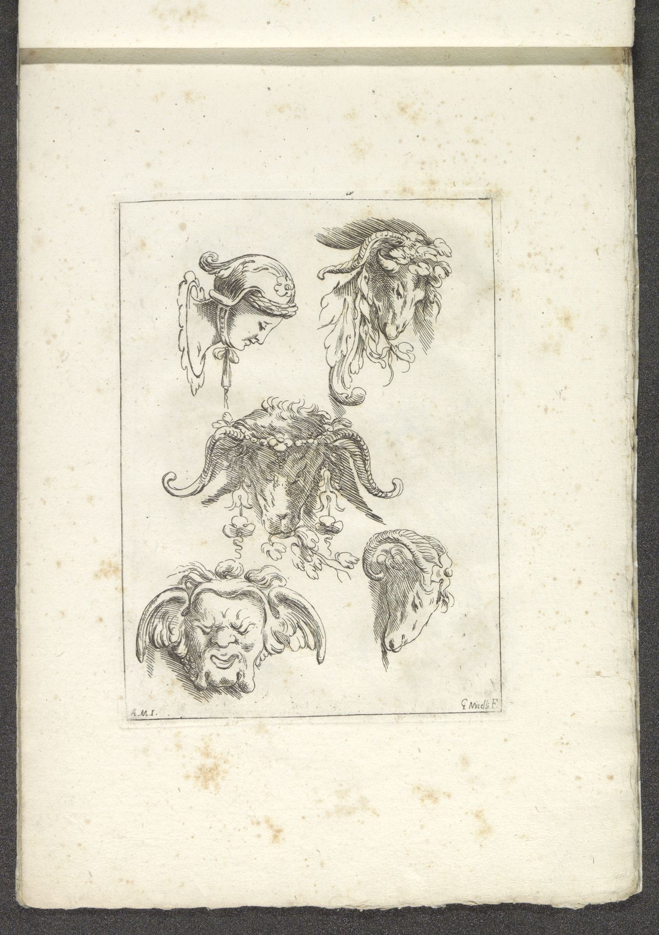 Vijf ornamentkoppen by Giuseppe Maria Mitelli
