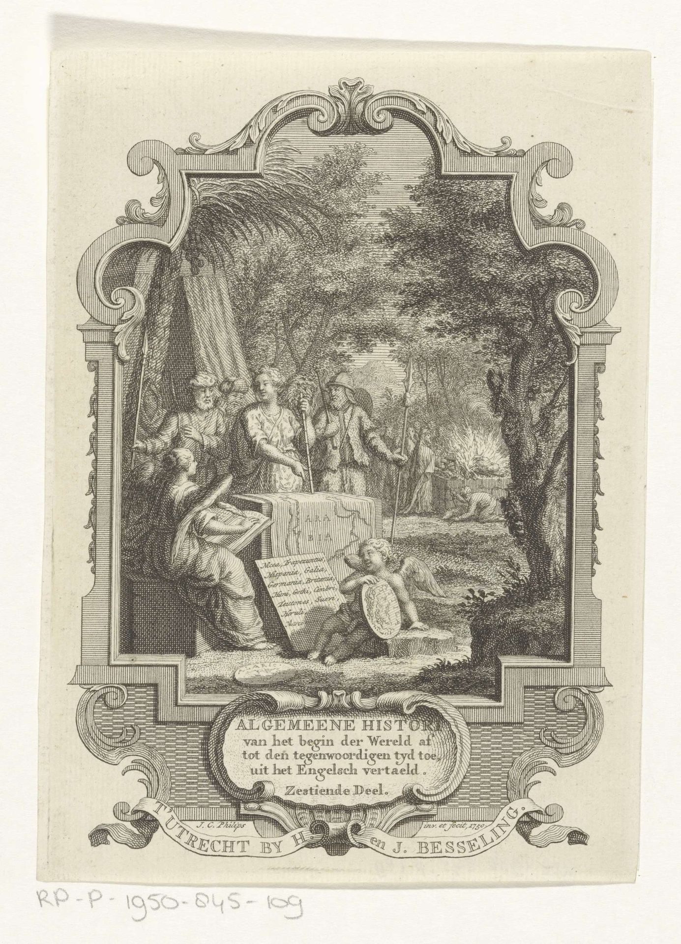 Cartouche met allegorie op geschiedenis van Arabisch schiereiland by Jan Caspar Philips