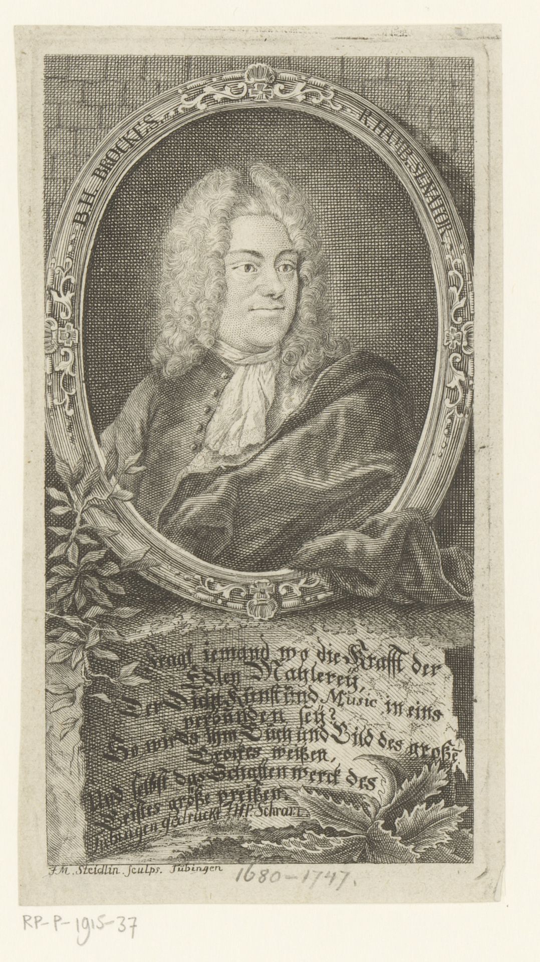 Portret van Barthold Hinrich Brockes by Johann Matthias Steudlin