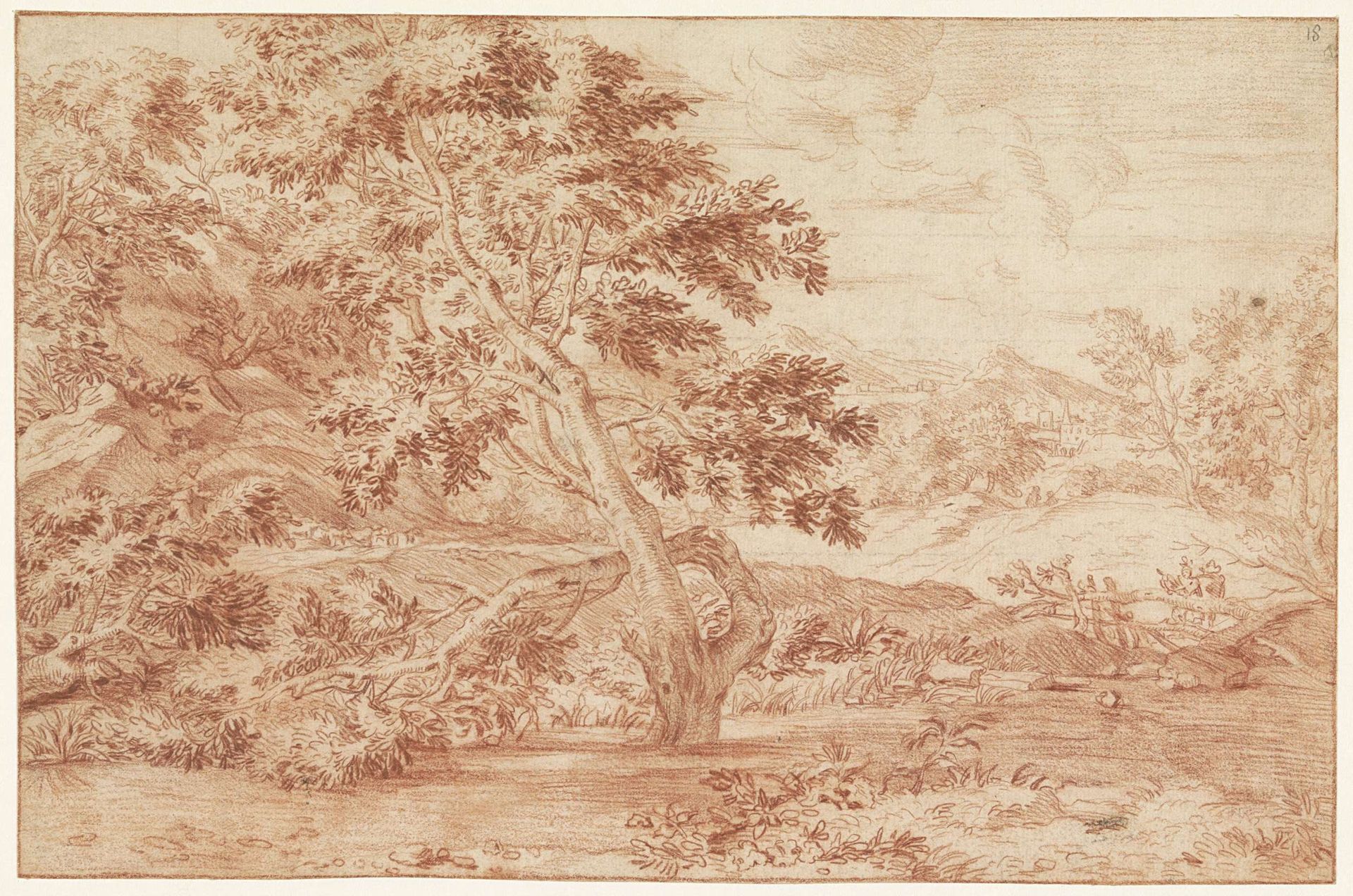 Landschap met boom in het water by Frans Boudewijns