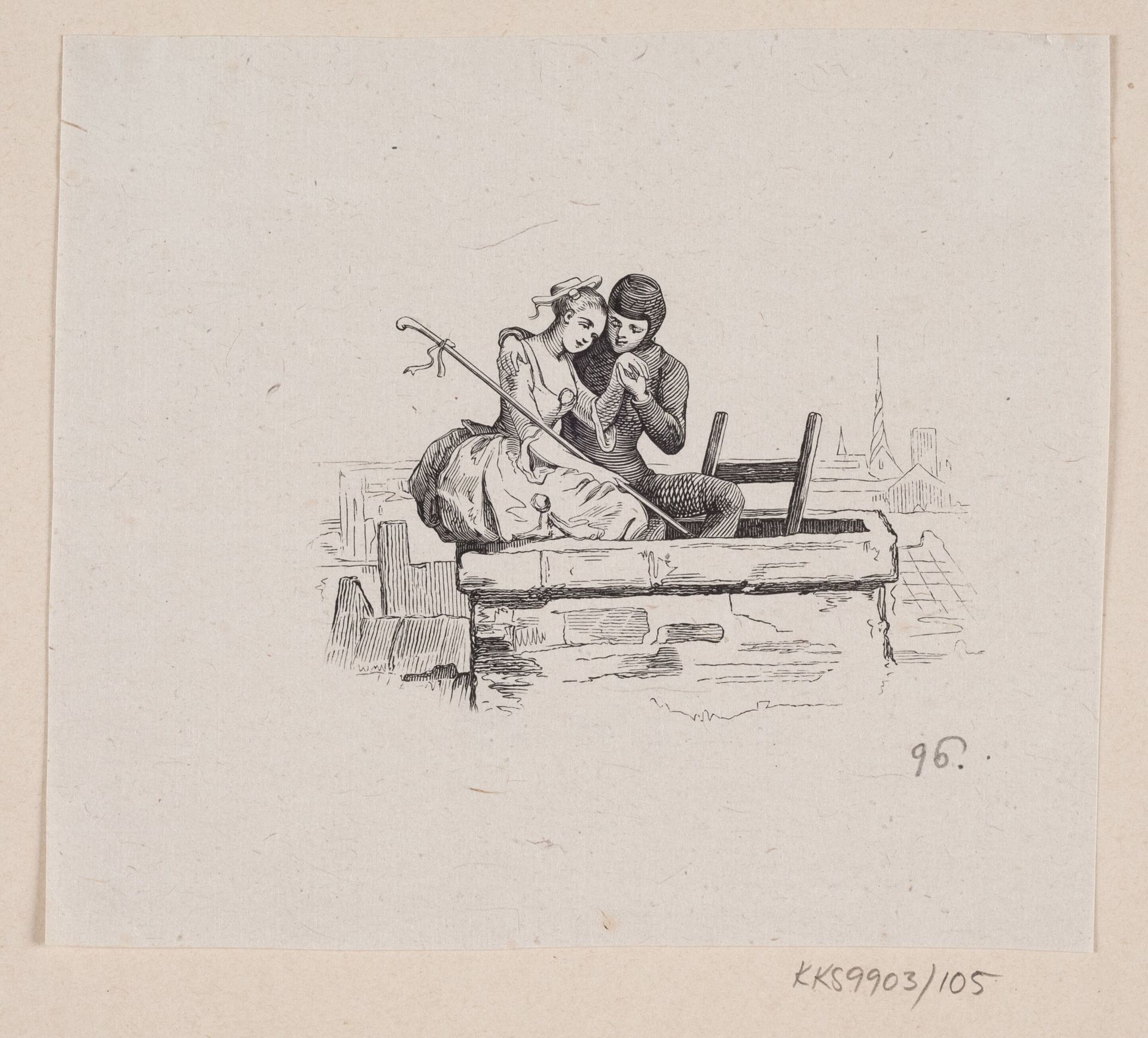 Illustration til "Hyrdinden og Skorsteensfeieren" i H.C. Andersen, "Eventyr og Historier", Bind 2 by H.P. Hansen