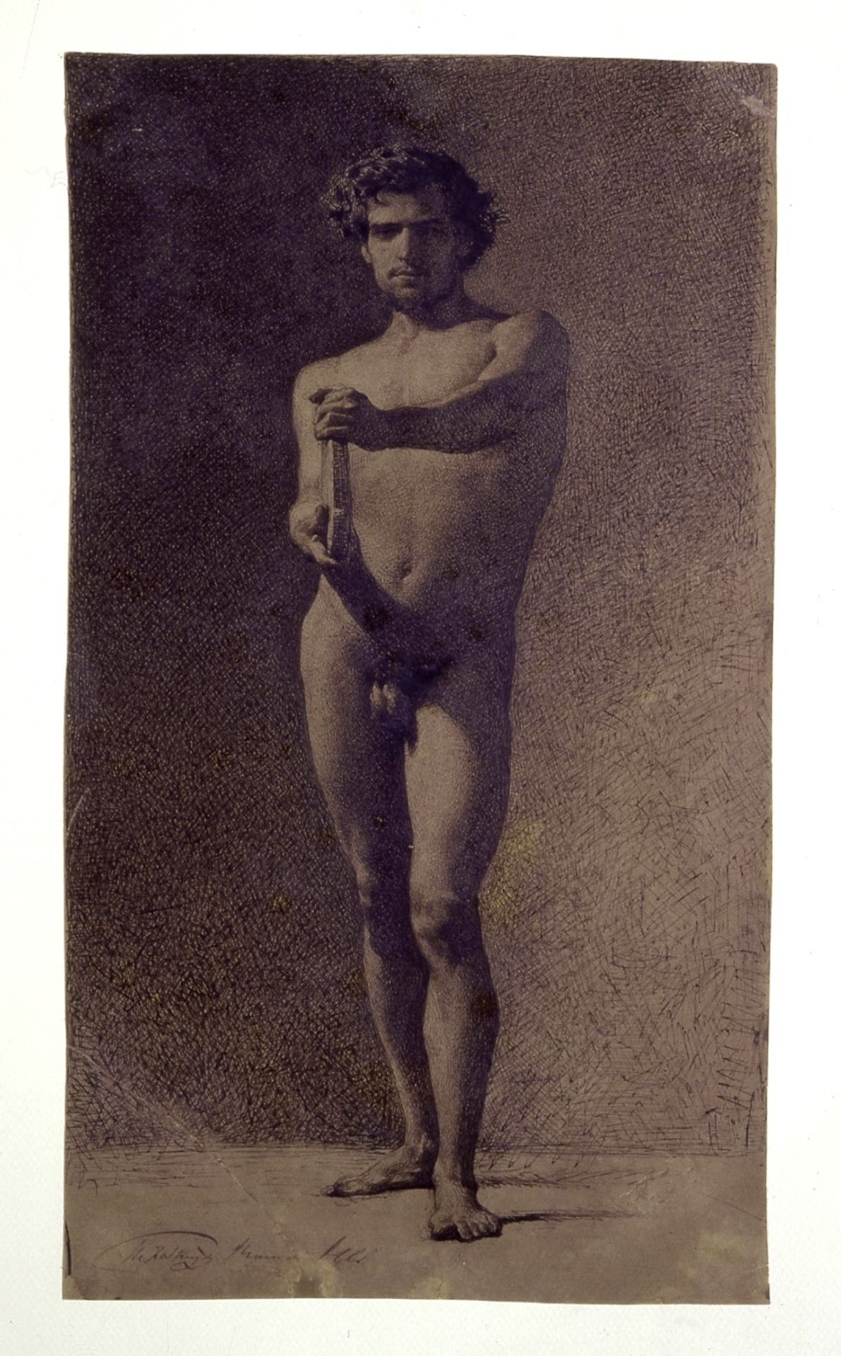 Nude front male with disc by Mariano Fortuny Marsal