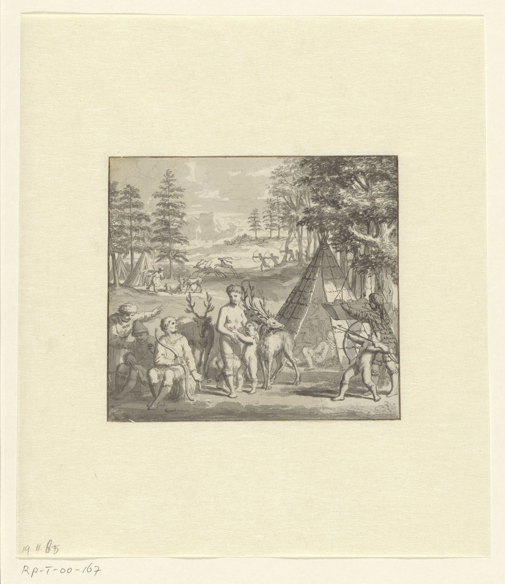 Oorspronkelijke Amerikanen bij een tipi by G. van Houten