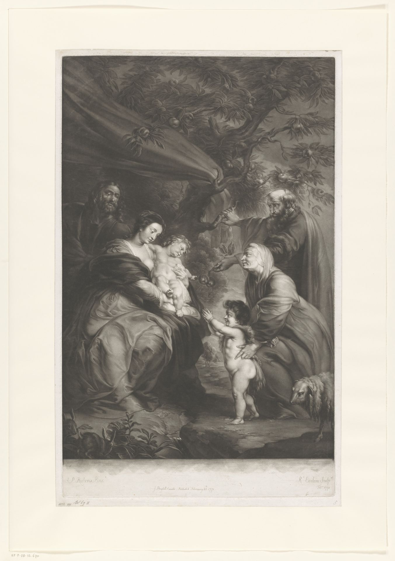 Heilige Familie met Elisabet, Zacharias en Johannes de Doper als kind by Richard Earlom