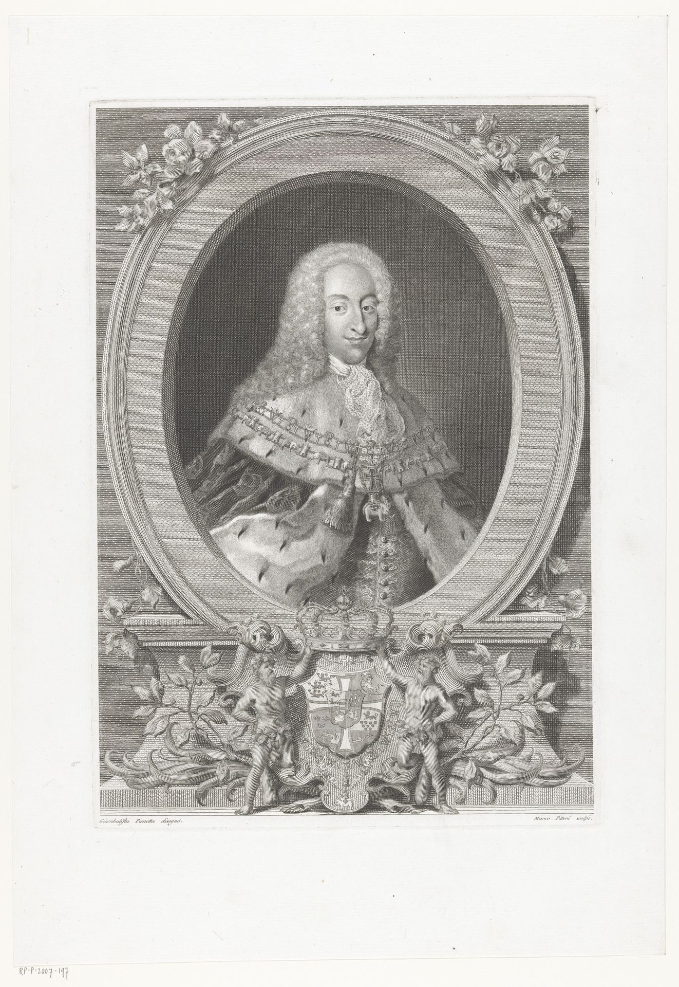 Portret van Christiaan VI, koning van Denemarken en Noorwegen by Giovanni Marco Pitteri