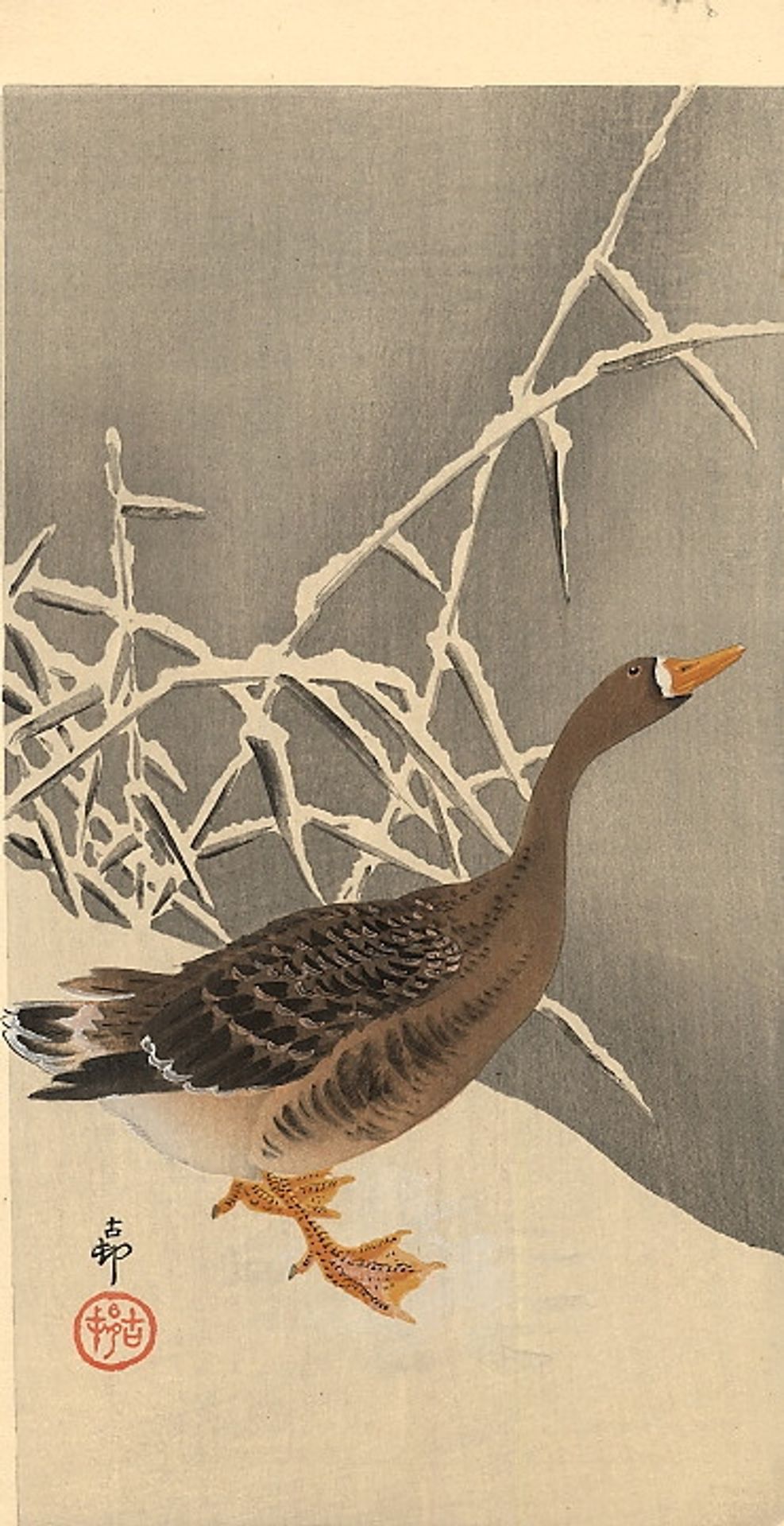 Goose on the snow by Ohara Koson