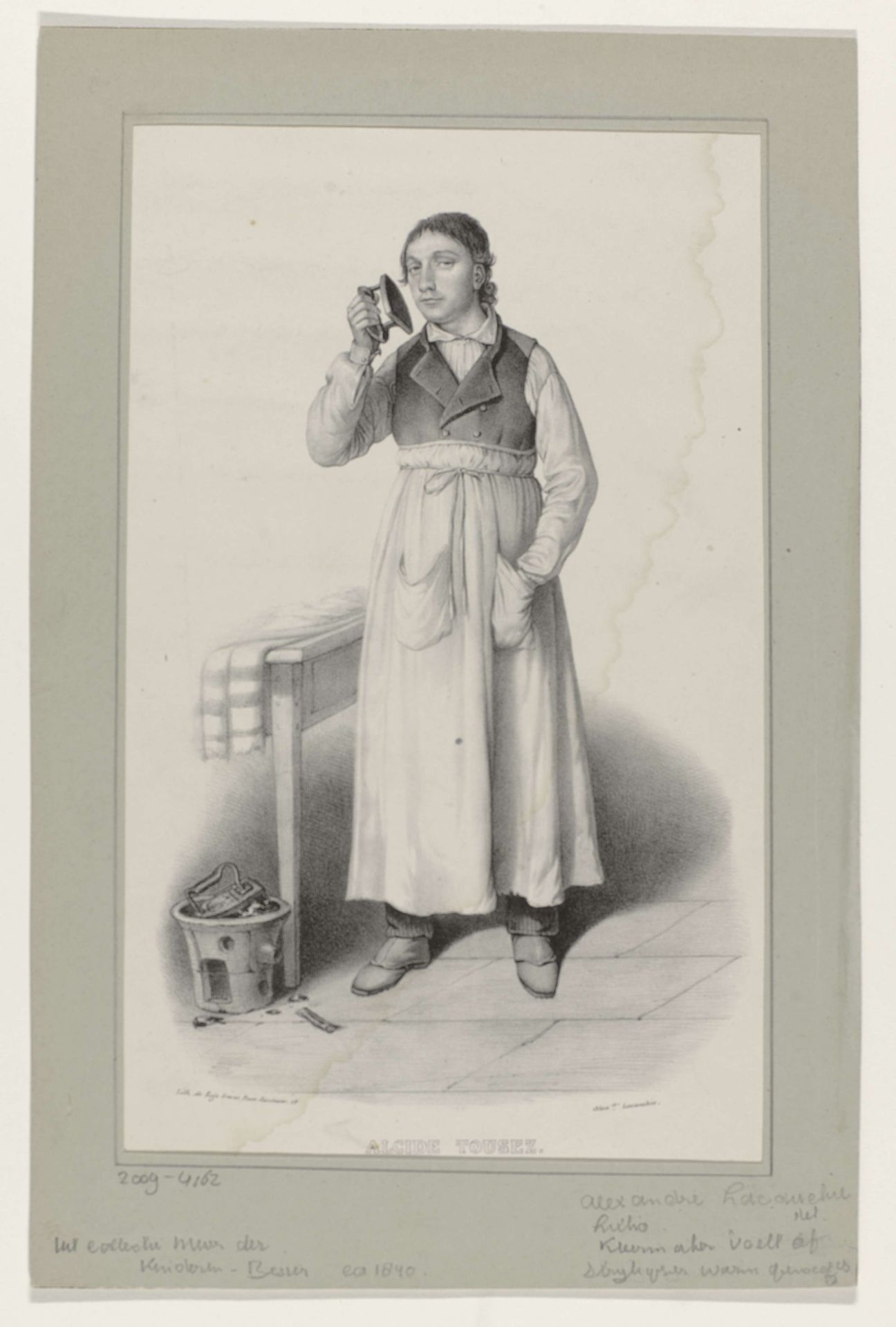 De acteur Alcide Tousez als kleermaker by Alexandre Lacauchie