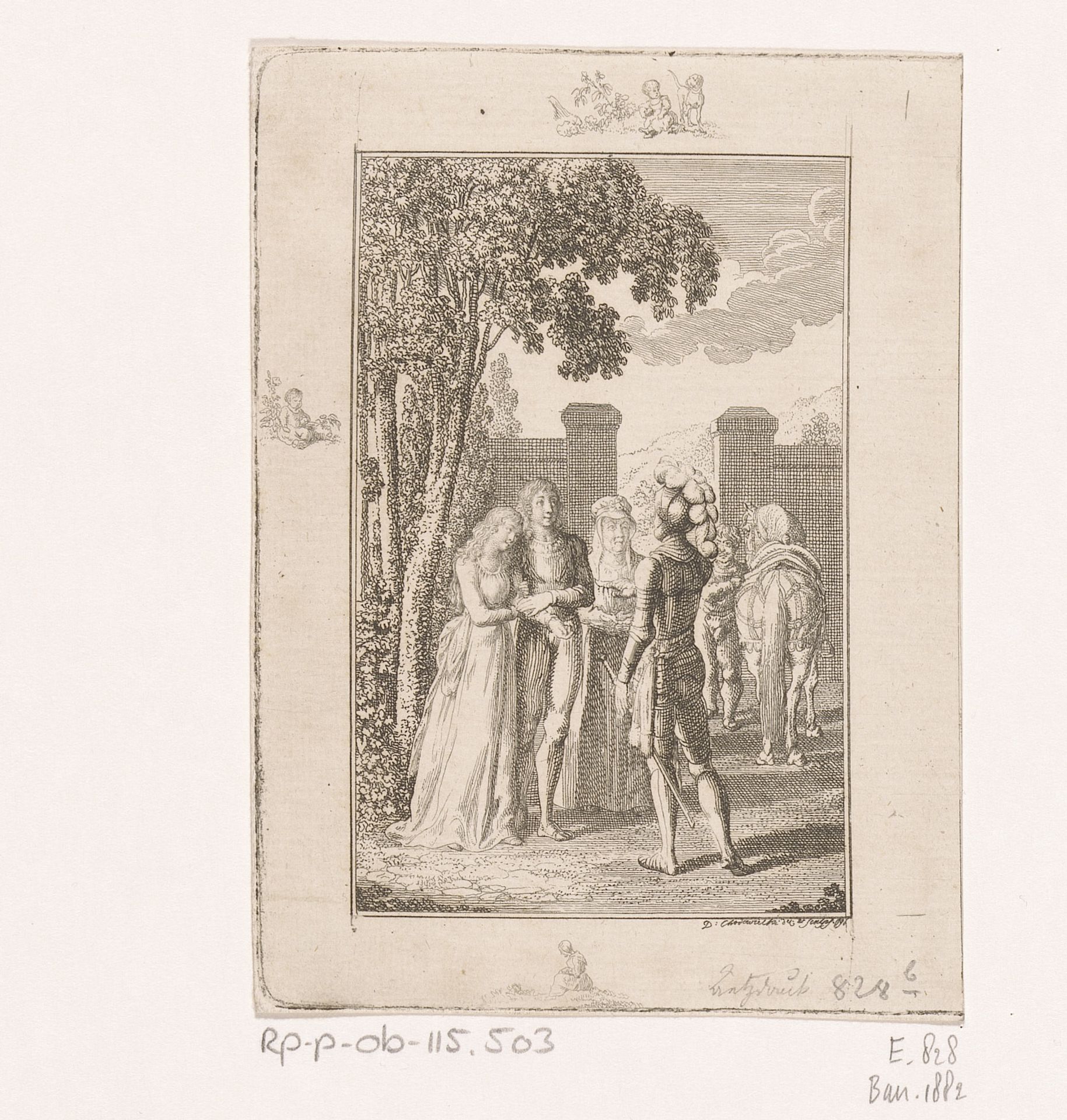 Ludwig vraagt Egbert wat hij tegen Bertha moet zeggen by Daniel Nikolaus Chodowiecki