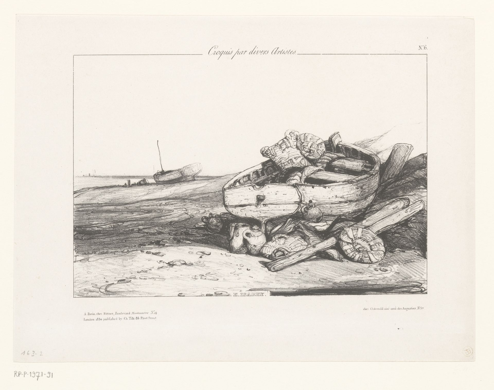 Visserssloep op het strand by Eugène Isabey