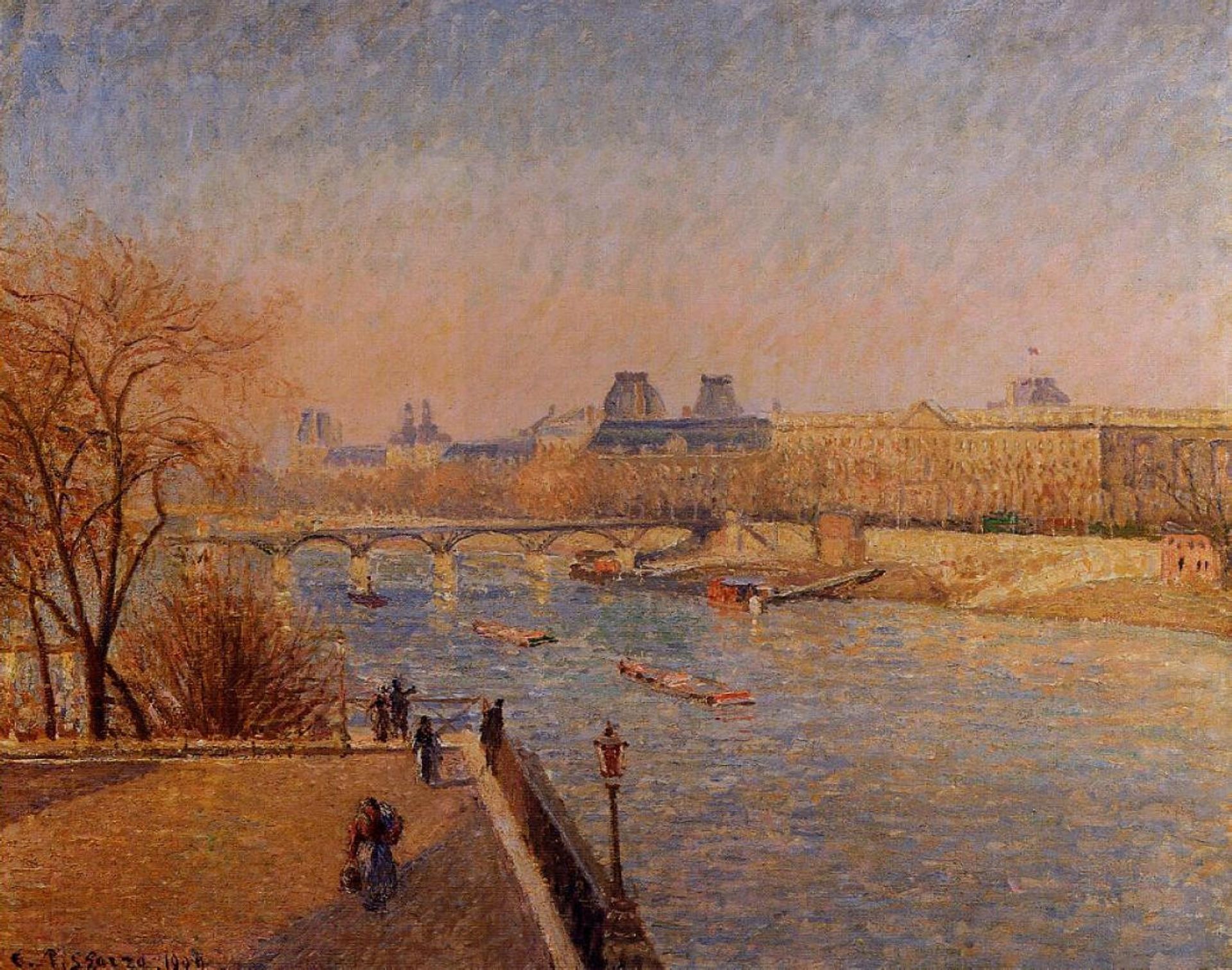 The Louvre, Winter Sunshine, Morning by Camille Pissarro