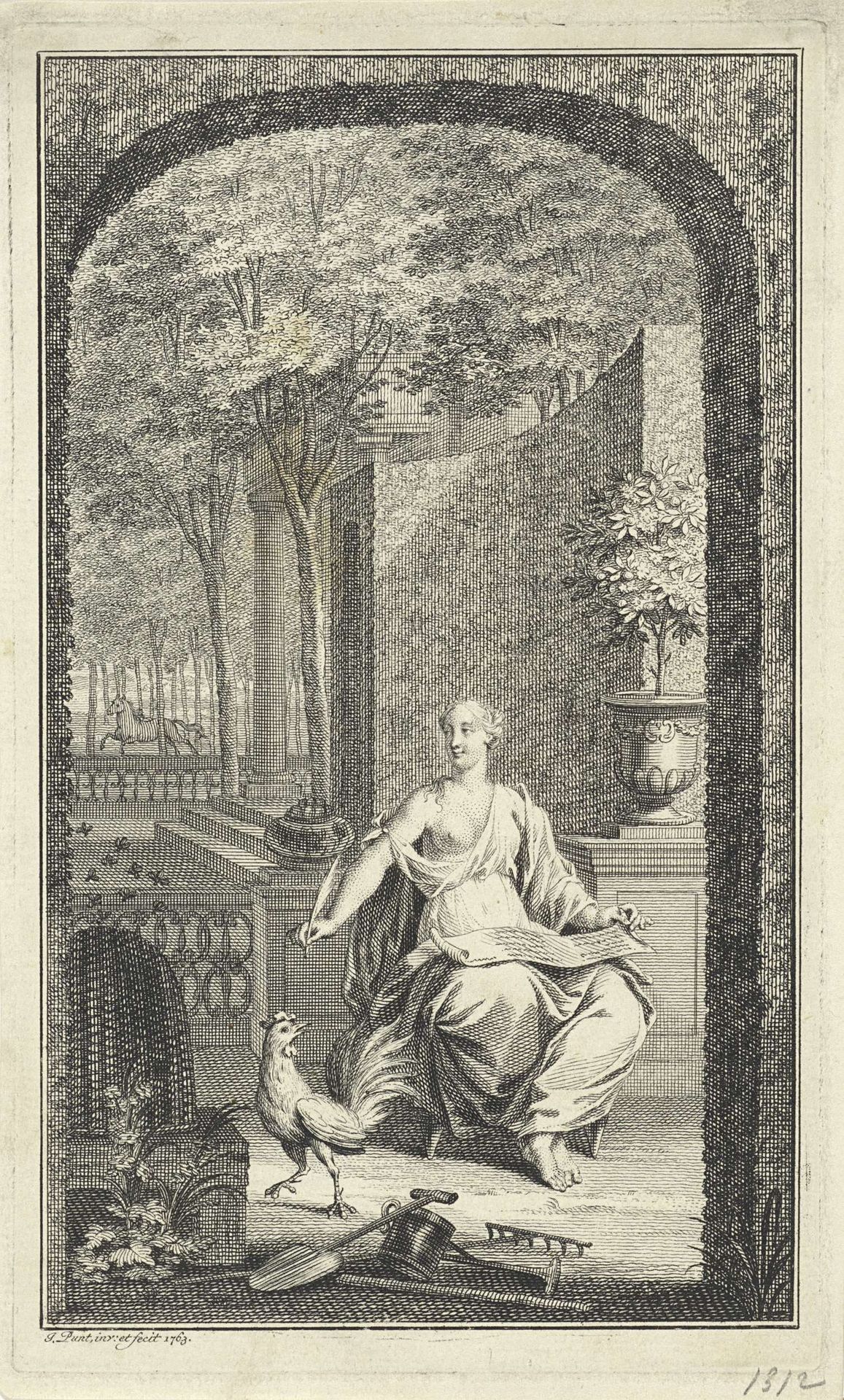 Allegorische voorstelling met een vrouw in een tuin by Jan Punt
