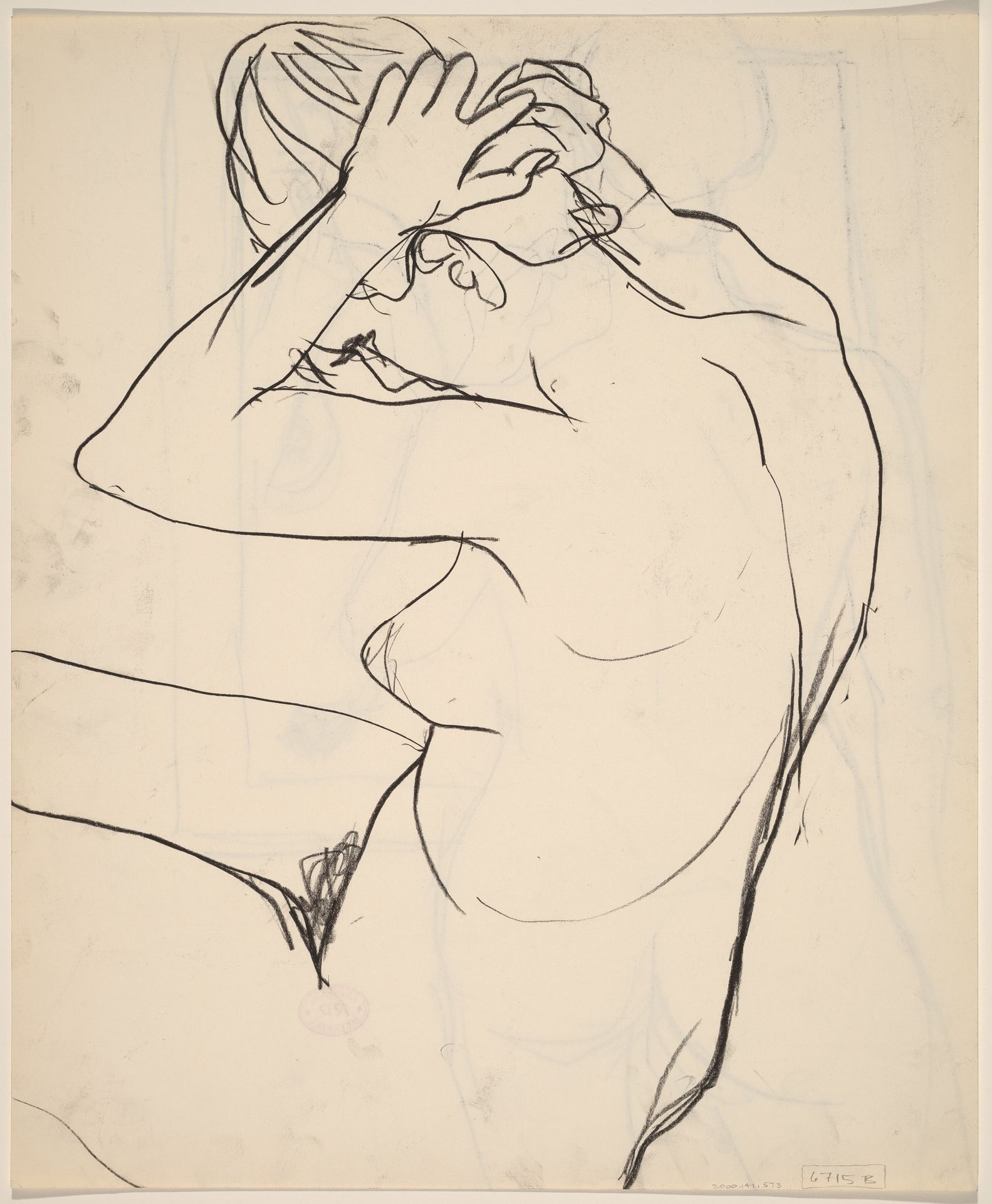 Untitled [nude fixing her hair] [verso] by Richard Diebenkorn