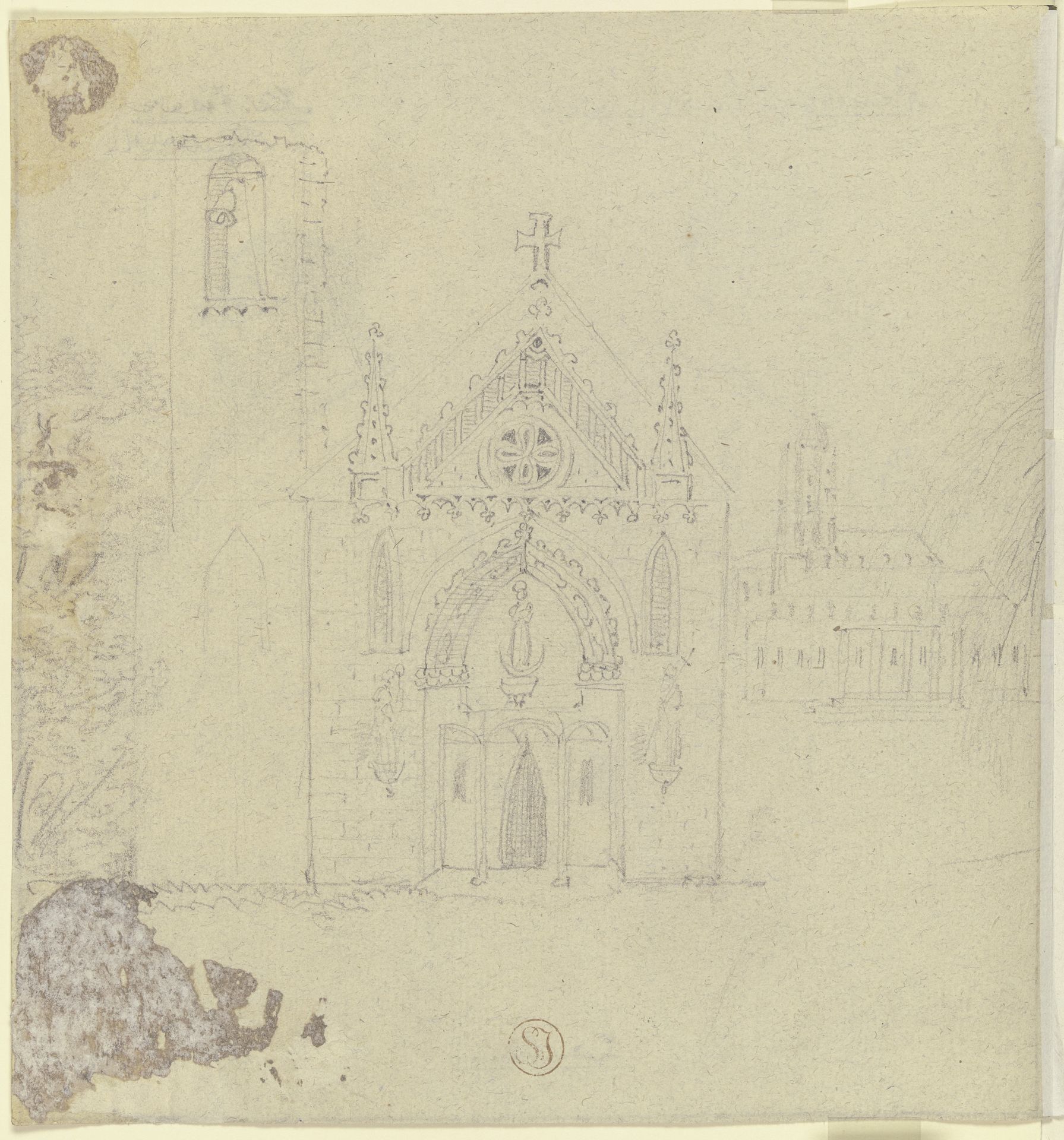 Gotische Kirchenfassade mit läutender Glocke by Ludwig Emil Grimm