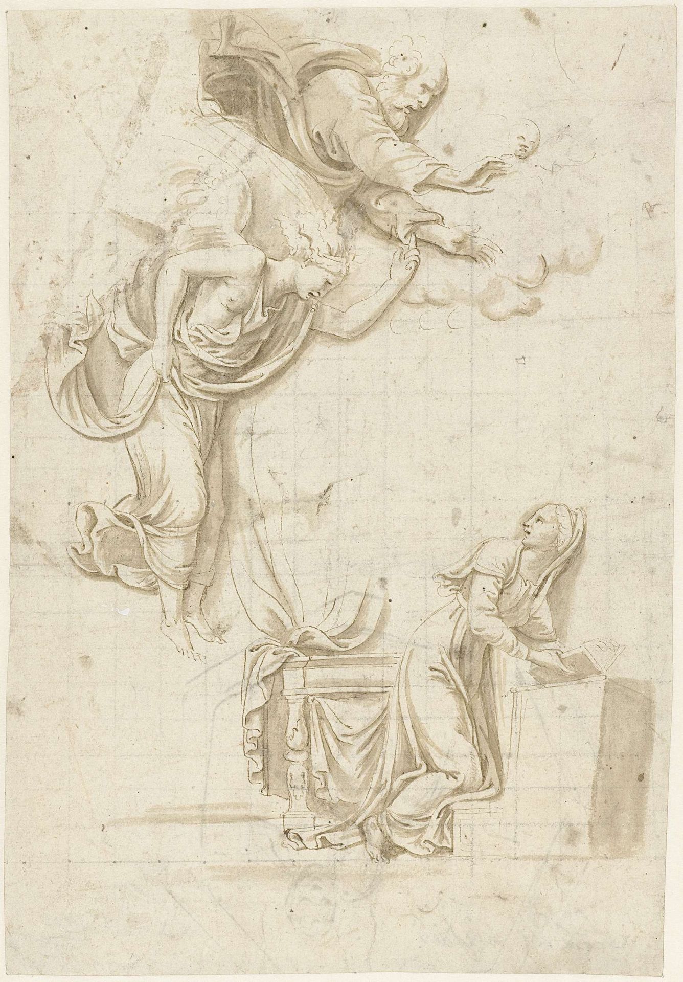 De verkondiging, met God de Vader by Giulio Romano