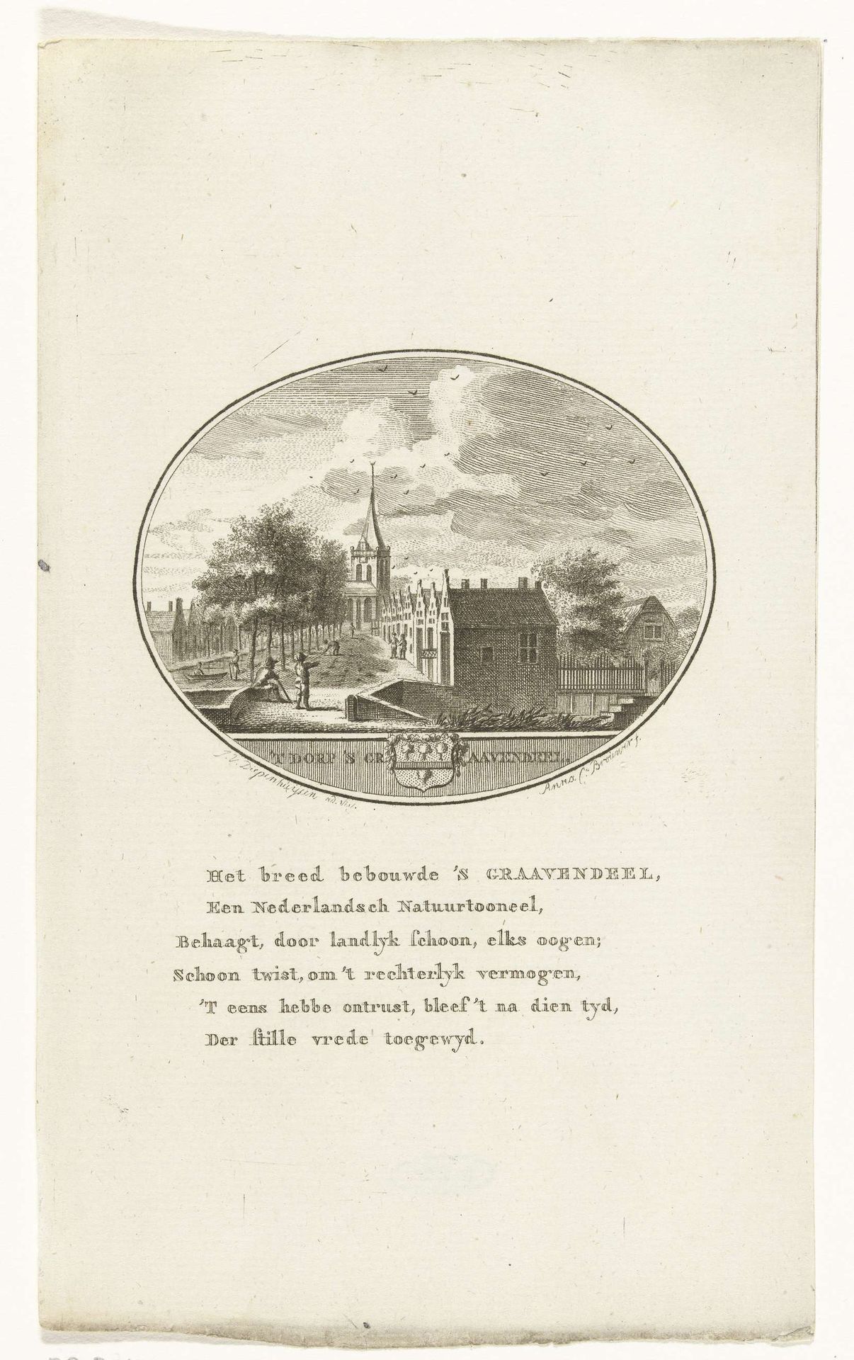 Gezicht op het dorp 's-Gravendeel by Anna Catharina Brouwer