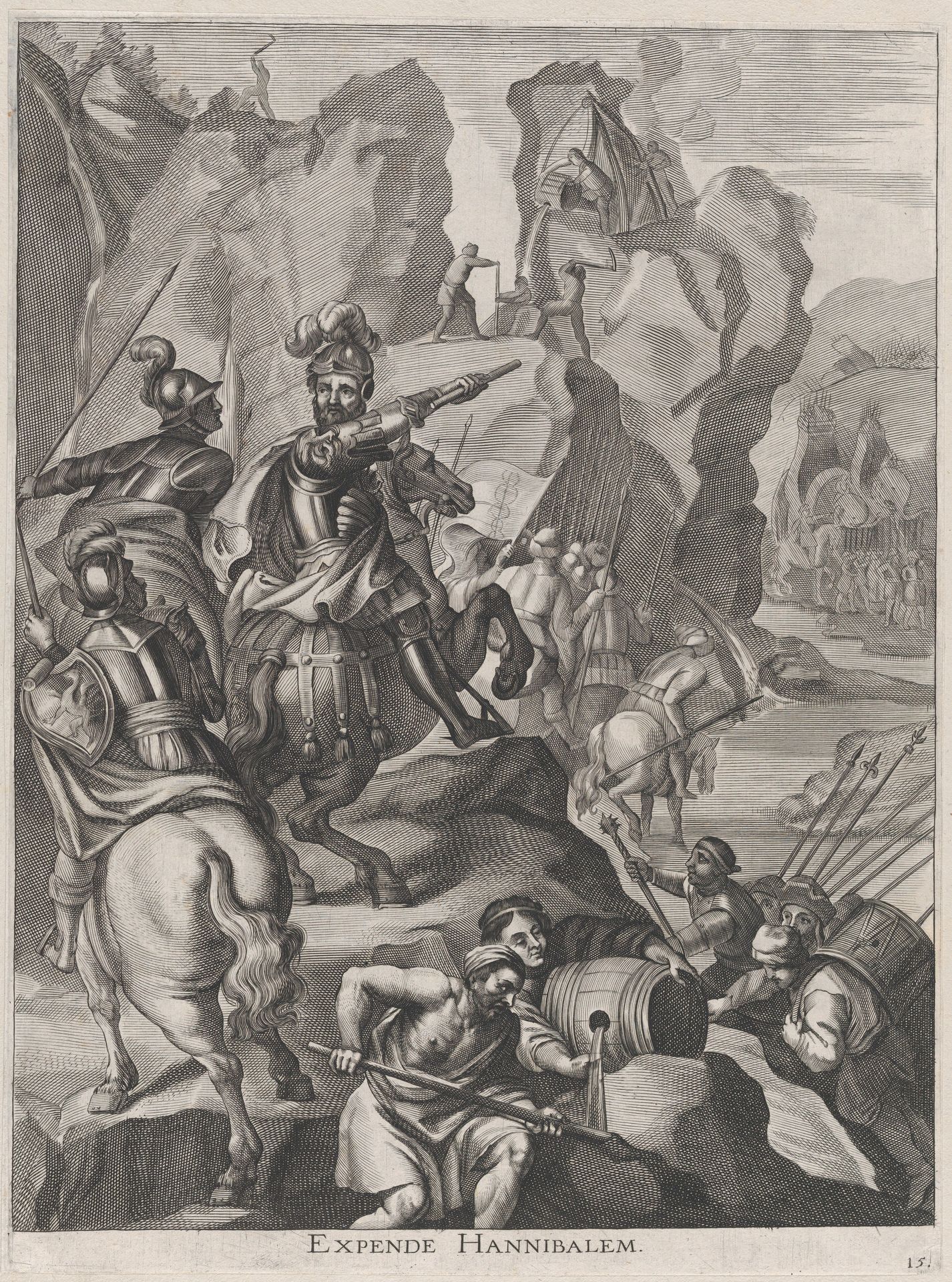Plate 15: Ferdinand as Hannibal crossing the Alps; from Guillielmus Becanus's 'Serenissimi Principis Ferdinandi, Hispaniarum Infantis...' by Johannes Meursius
