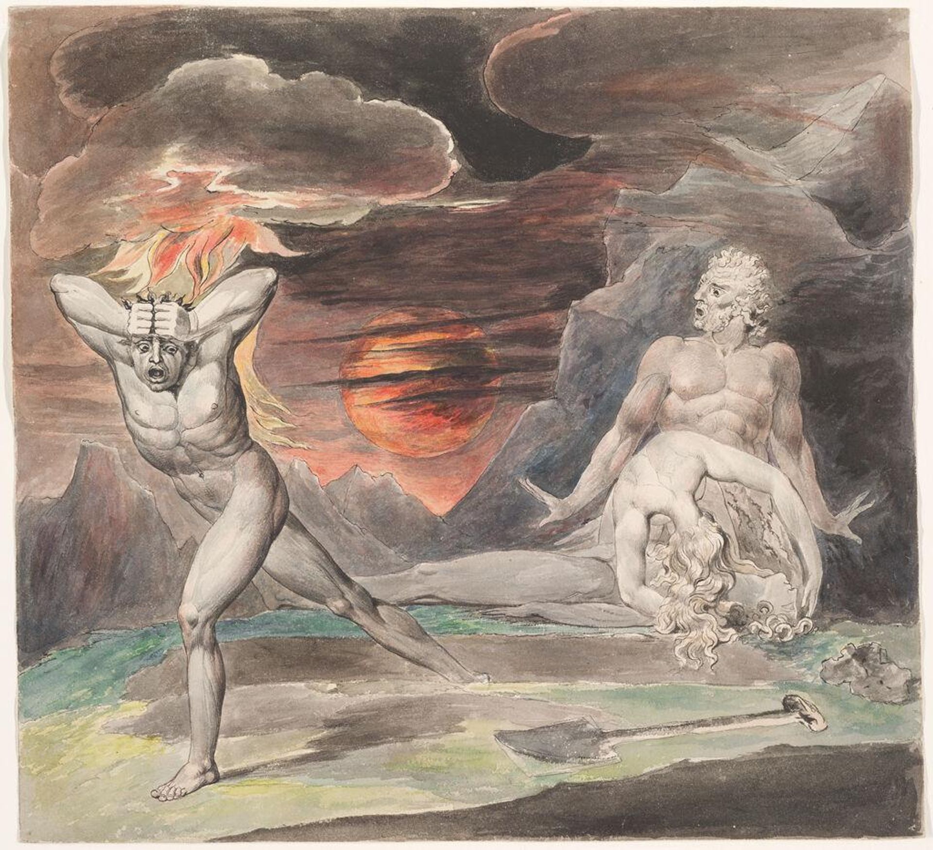 Cain Fleeing from the Wrath of God (The Body of Abel Found by Adam and Eve) by William Blake