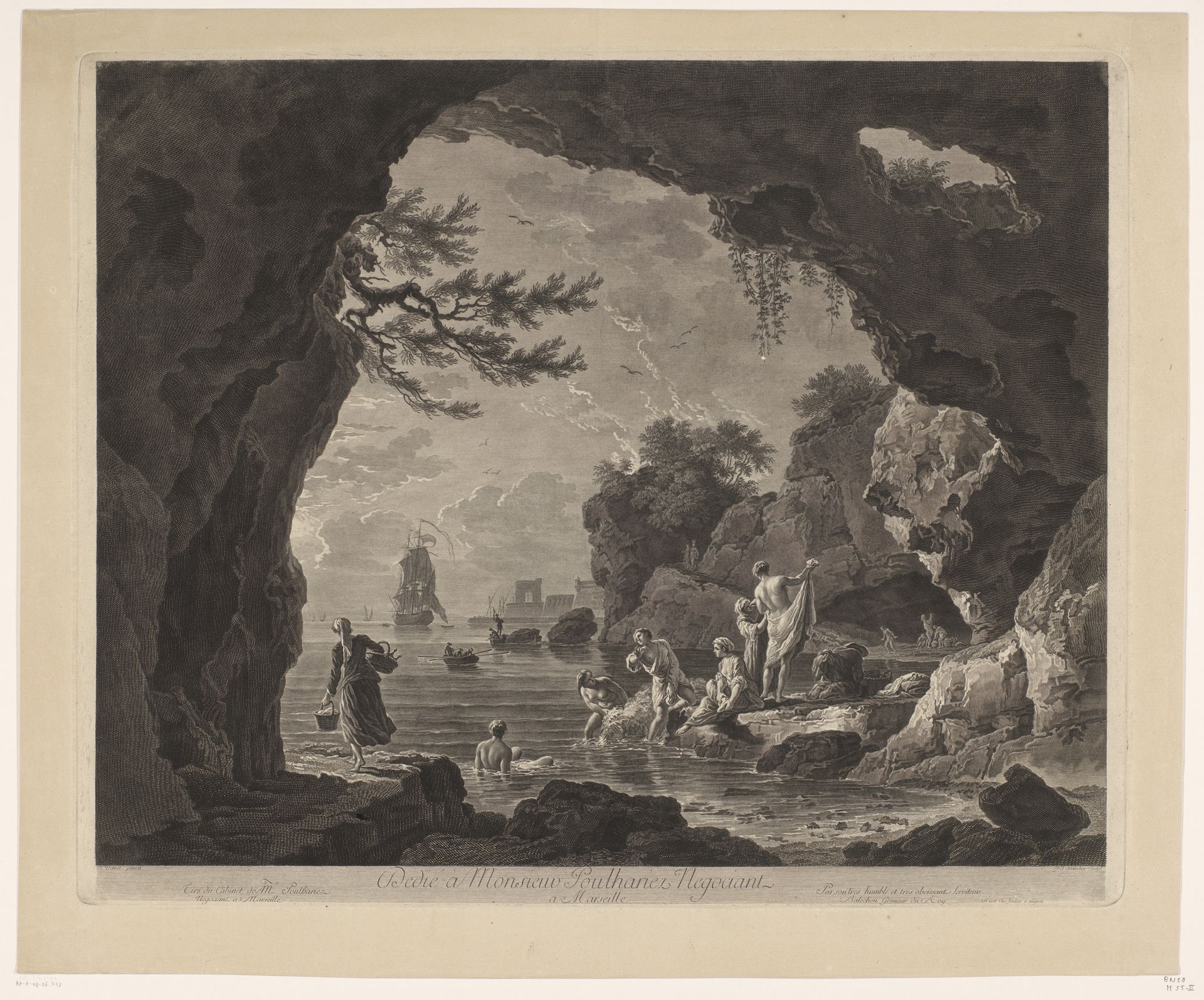 Baadsters bij de ingang van een grot by Jean-Joseph Baléchou
