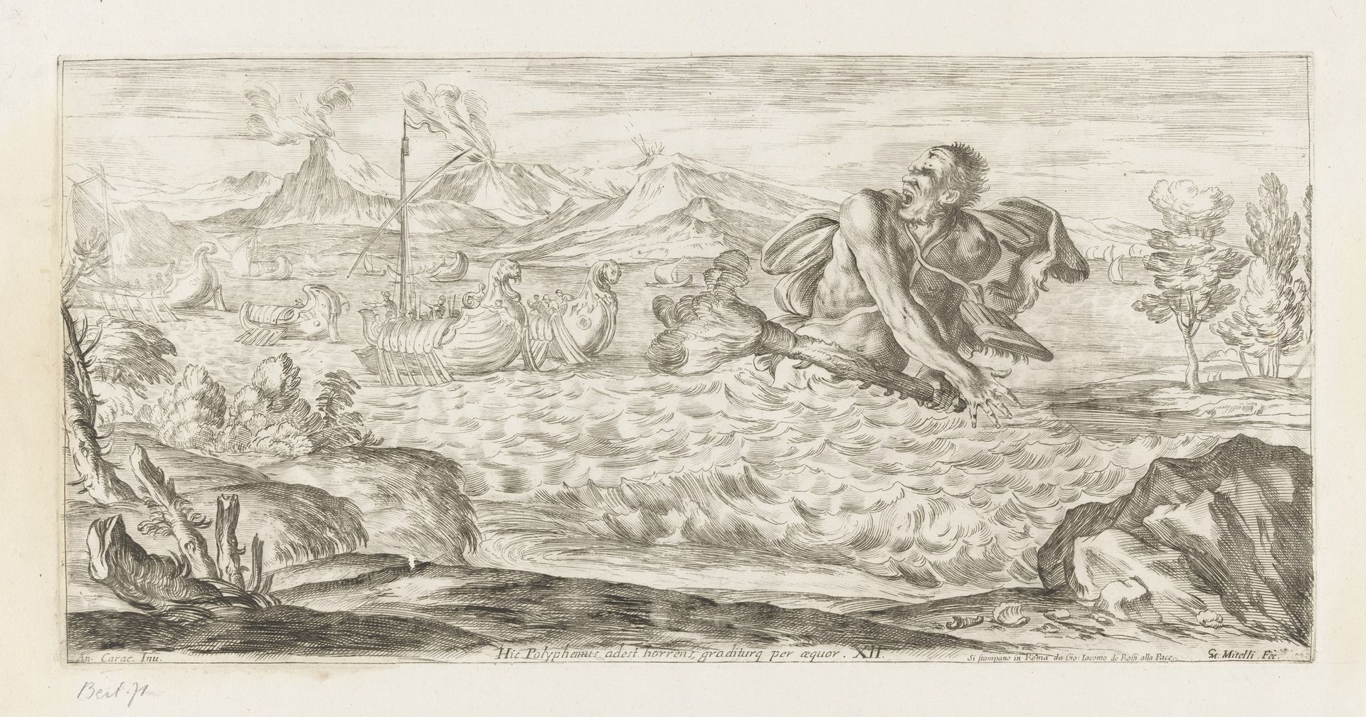 Polyphemus achtervolgt de vloot van Aeneas by Giuseppe Maria Mitelli