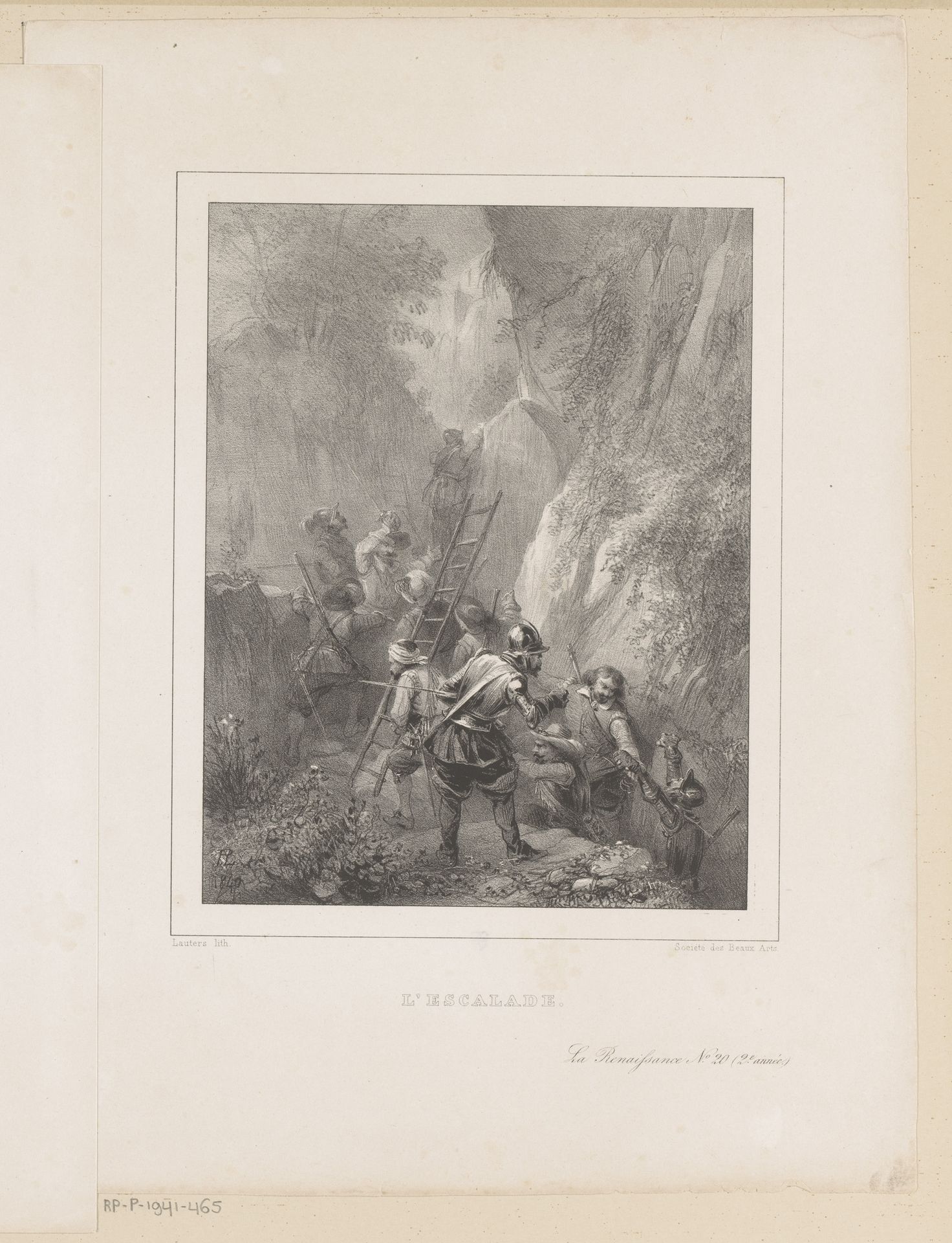 Soldaten klimmend over rotsen by Paulus Lauters
