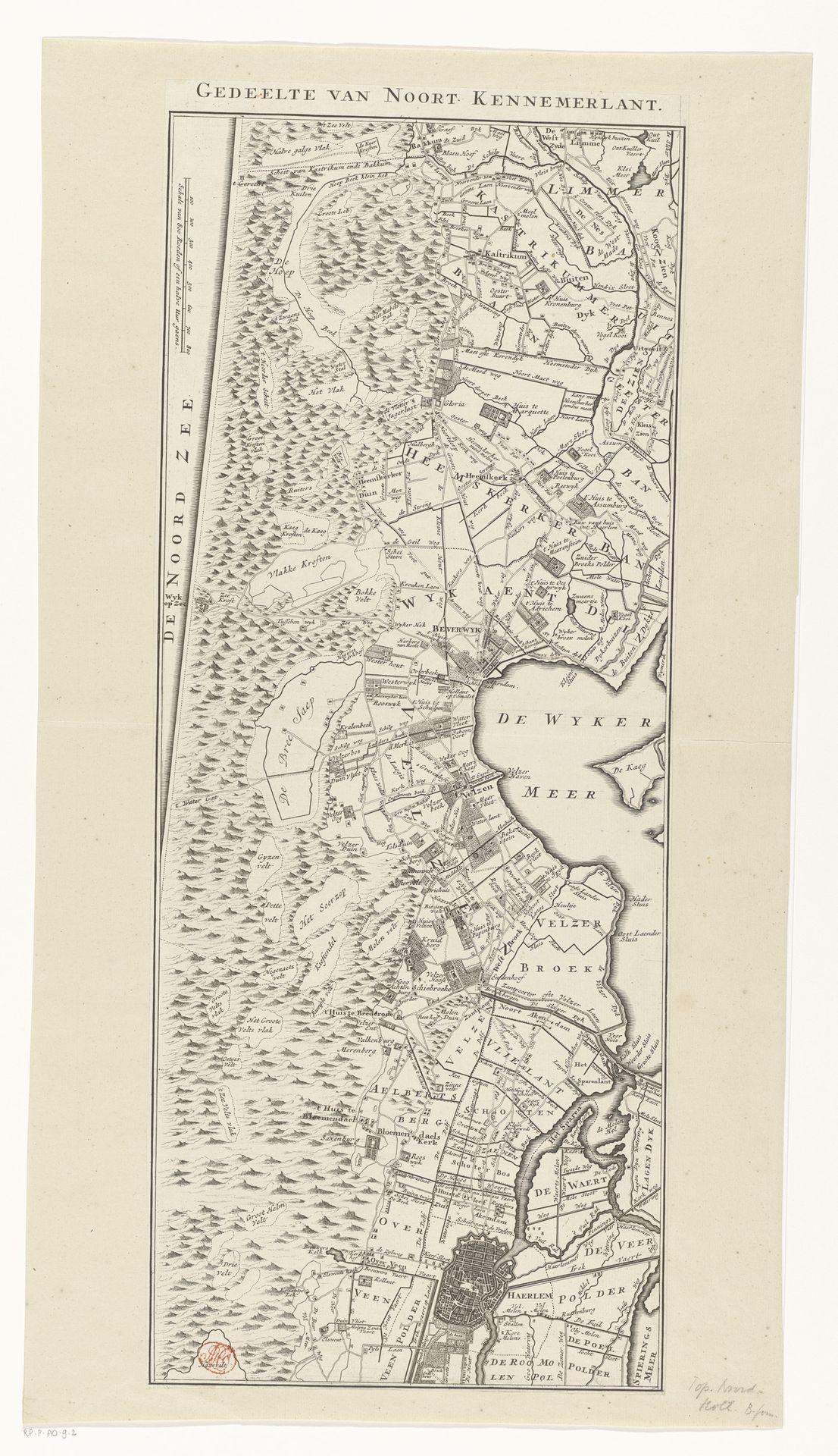 Kaart van een deel van Noord-Kennemerland by Hendrik de Leth