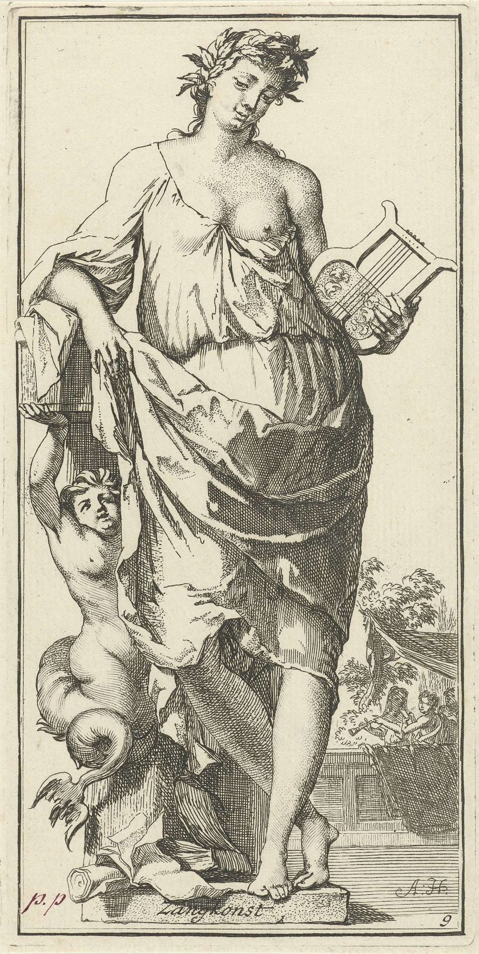 Personificatie van de zangkunst by Arnold Houbraken