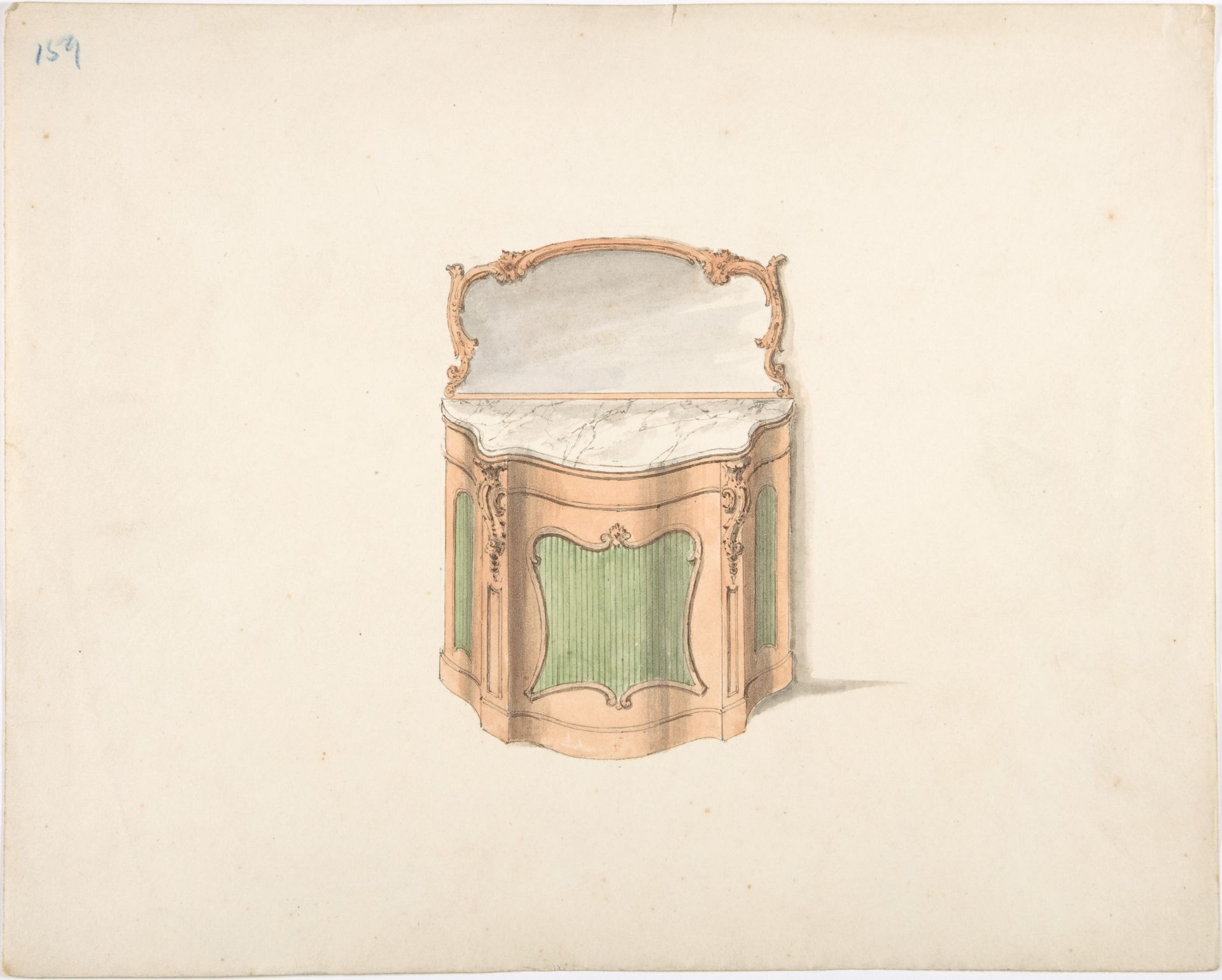 Design for a Dressing Cabinet with Marble Top and Mirror by Anonymous