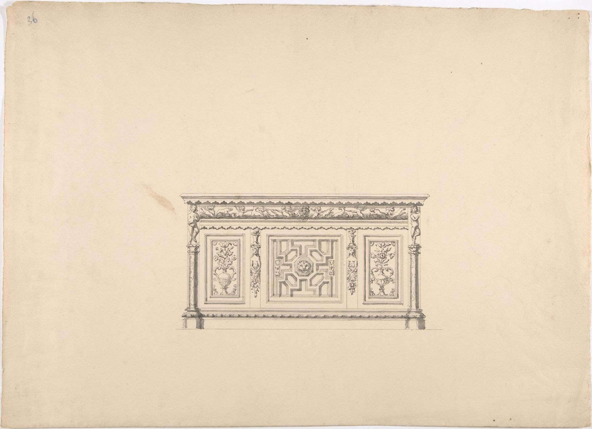Design for a Renaissance Style Carved Cabinet by Anonymous
