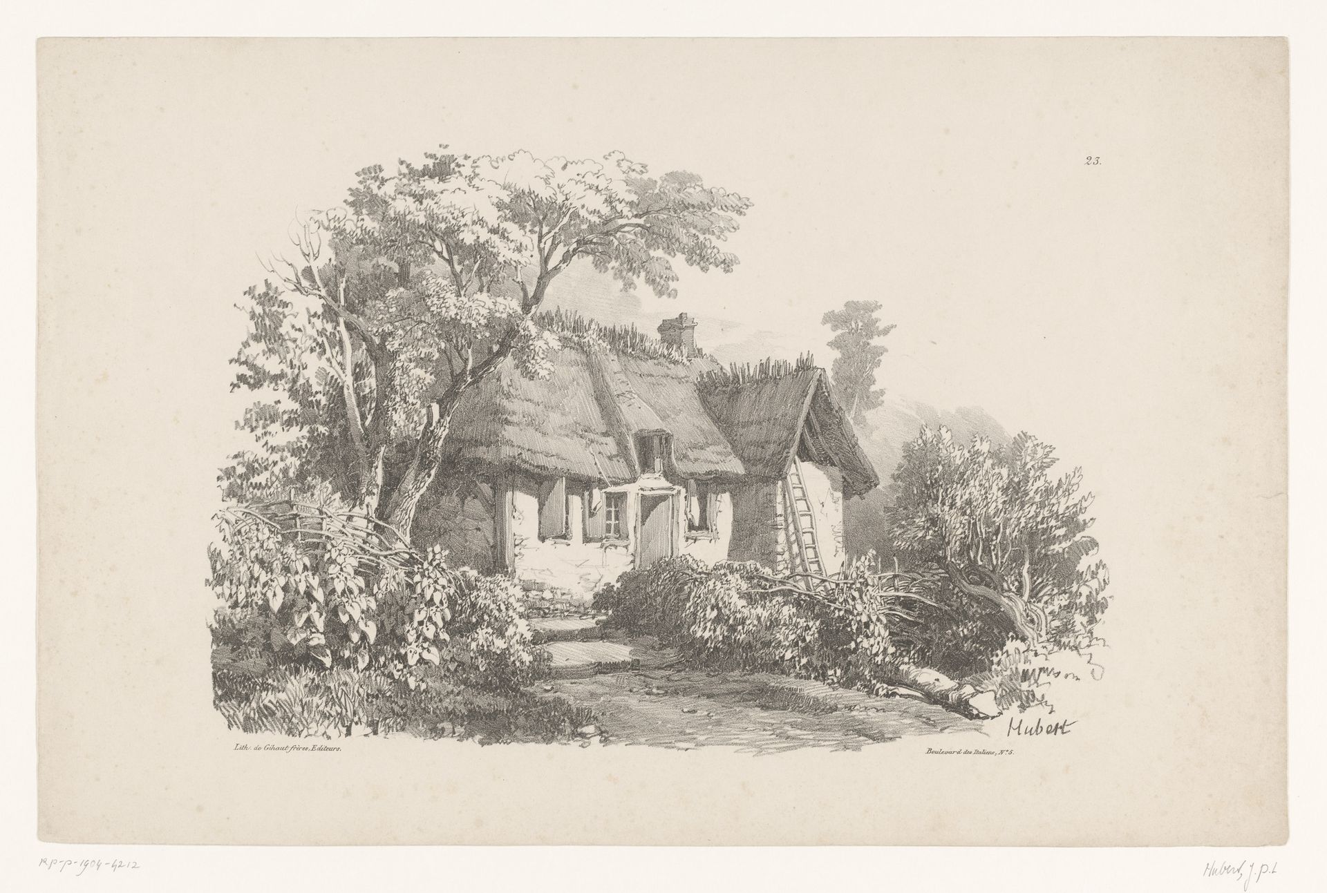Boerenwoning tussen de bomen by Jean Baptiste Louis Hubert