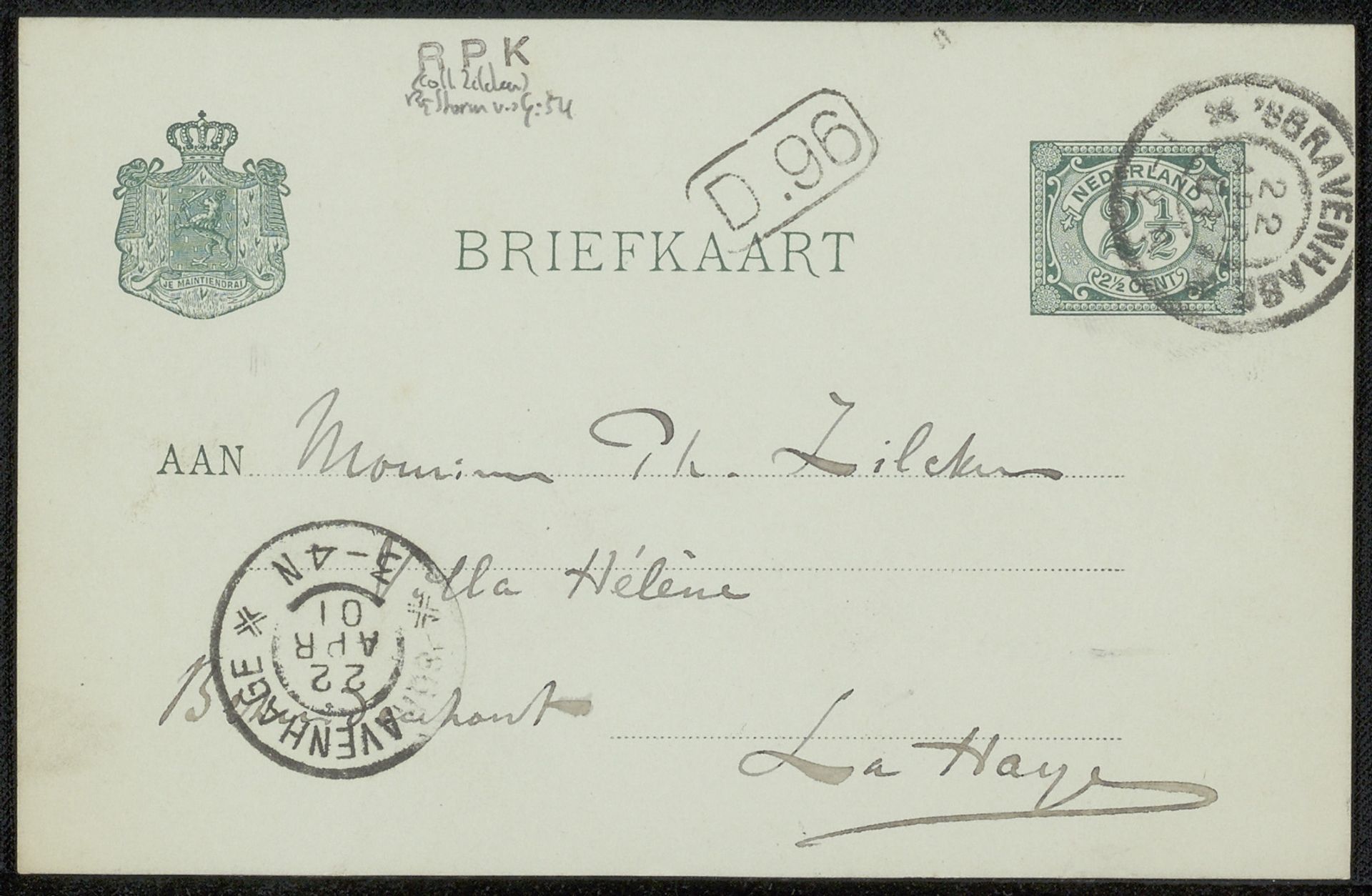 Briefkaart aan Philip Zilcken by Carel Nicolaas Storm van 's-Gravesande