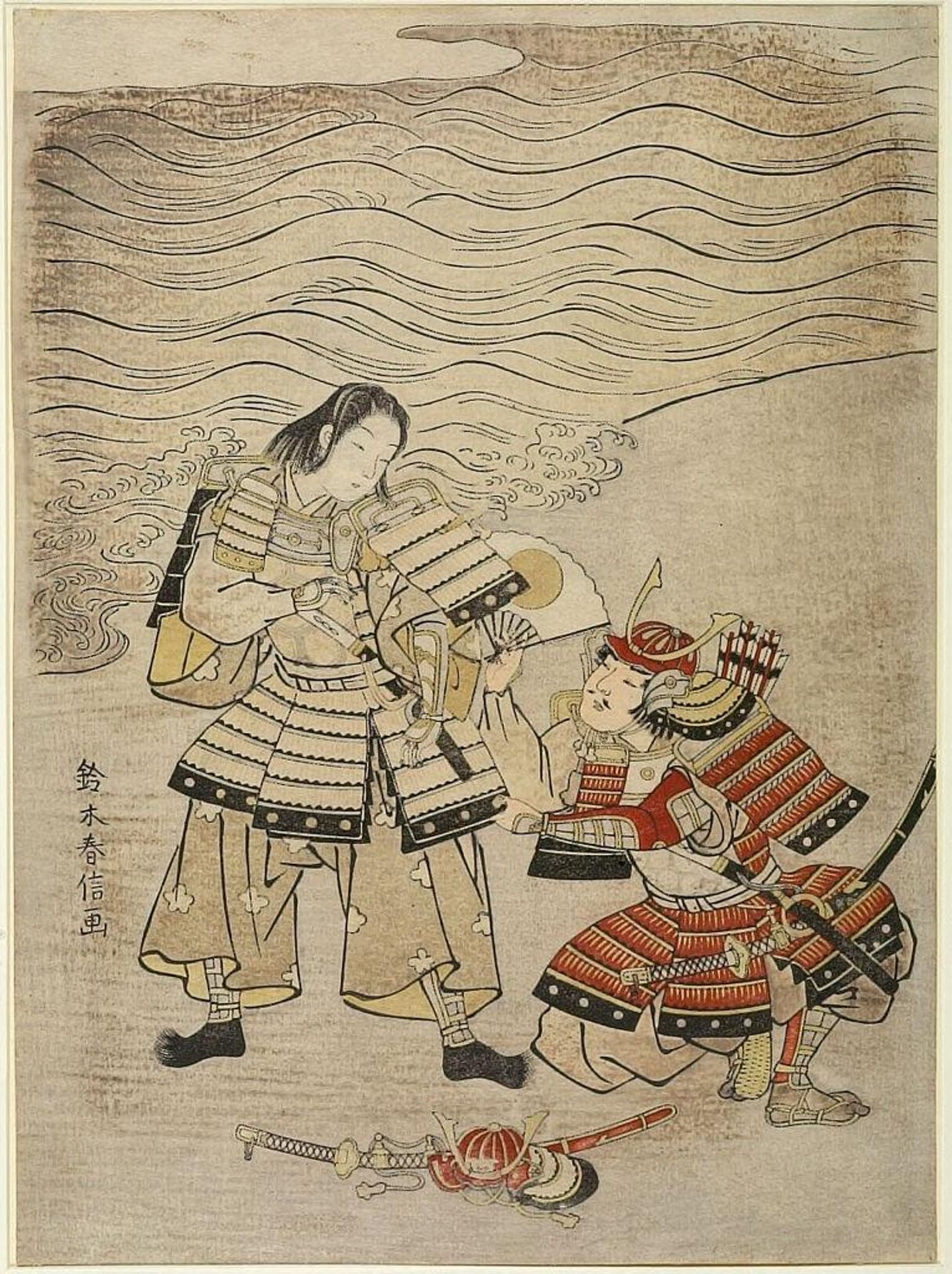 Warriors Kumagai Naozane and Taira Atsumori at Ichinotani by Suzuki Harunobu 鈴木春信