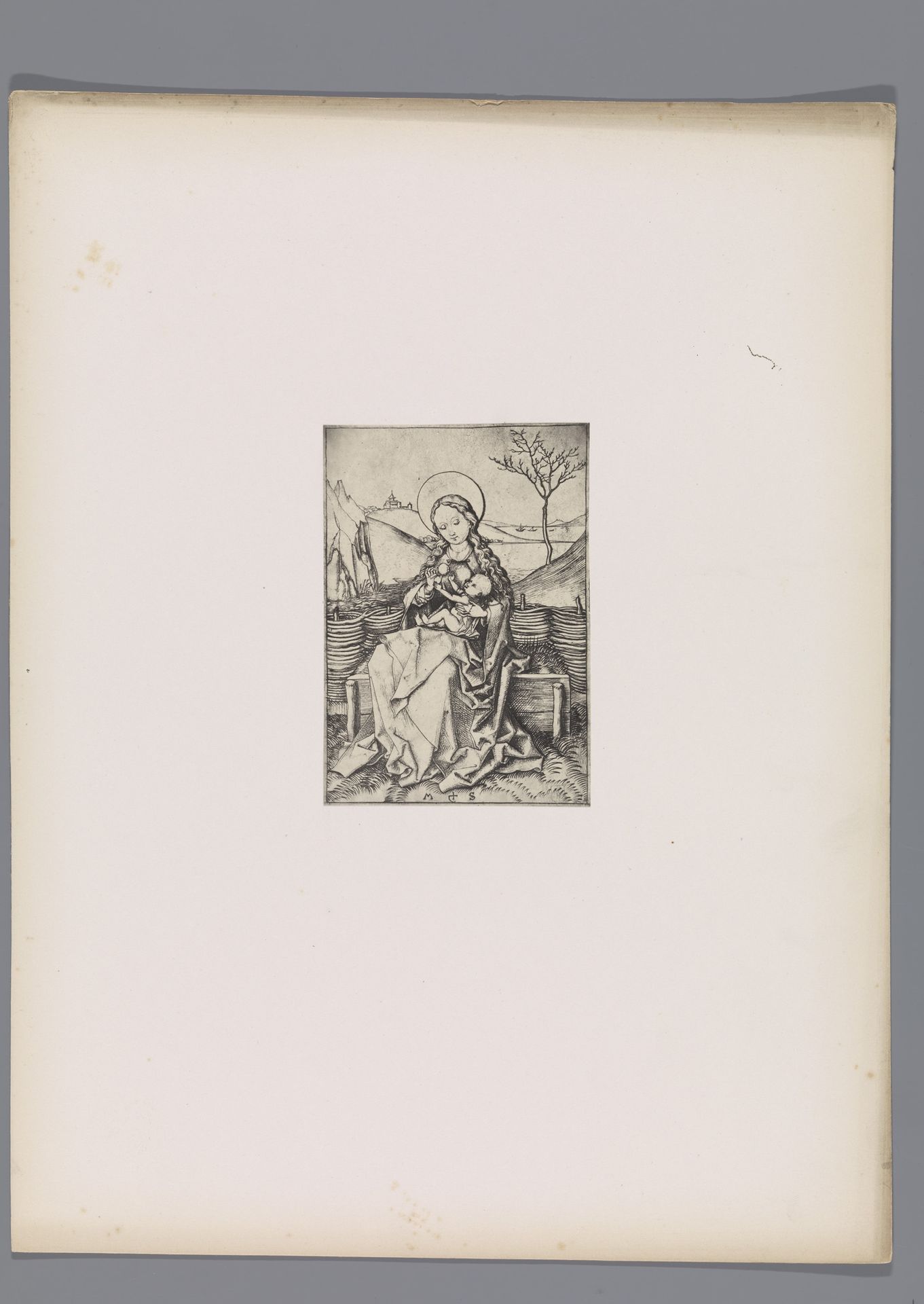 Reproductie van een prent van Maria met Christus als kind door Martin Schongauer by Simonau & Toovey