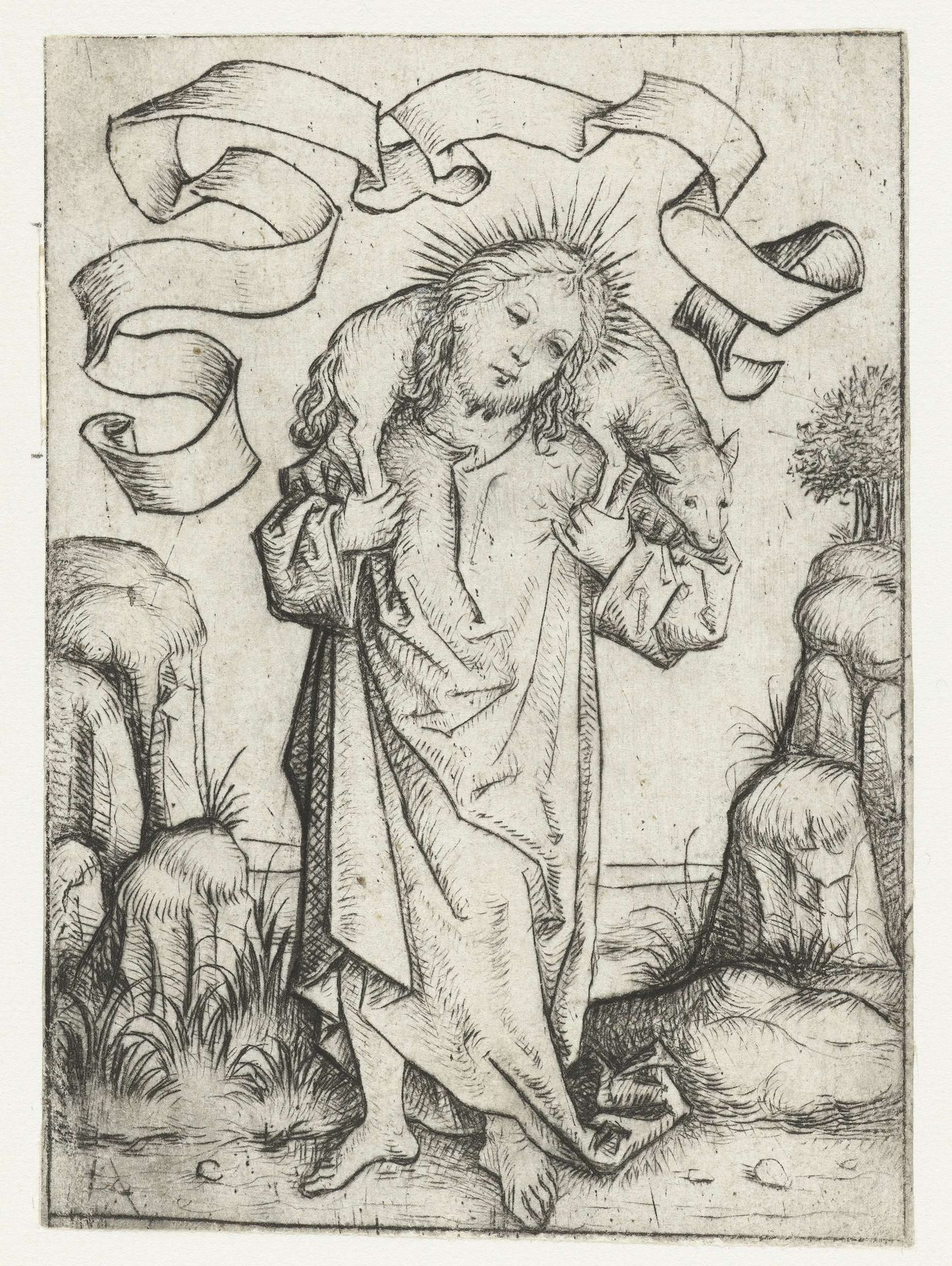 Christus als de Goede Herder by Meester van het Amsterdamse Kabinet