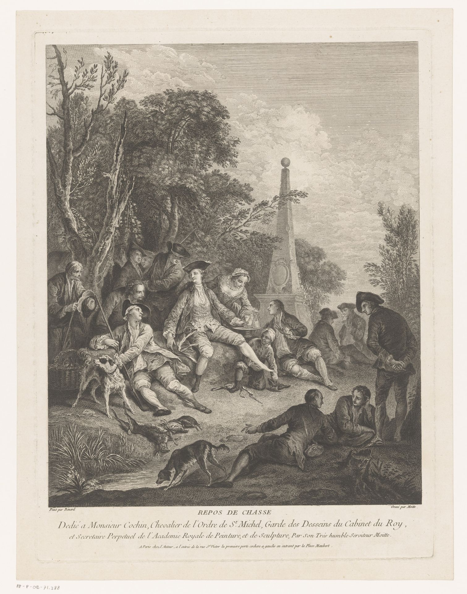 Rustend jachtgezelschap bij een obelisk by Pierre Etienne Moitte