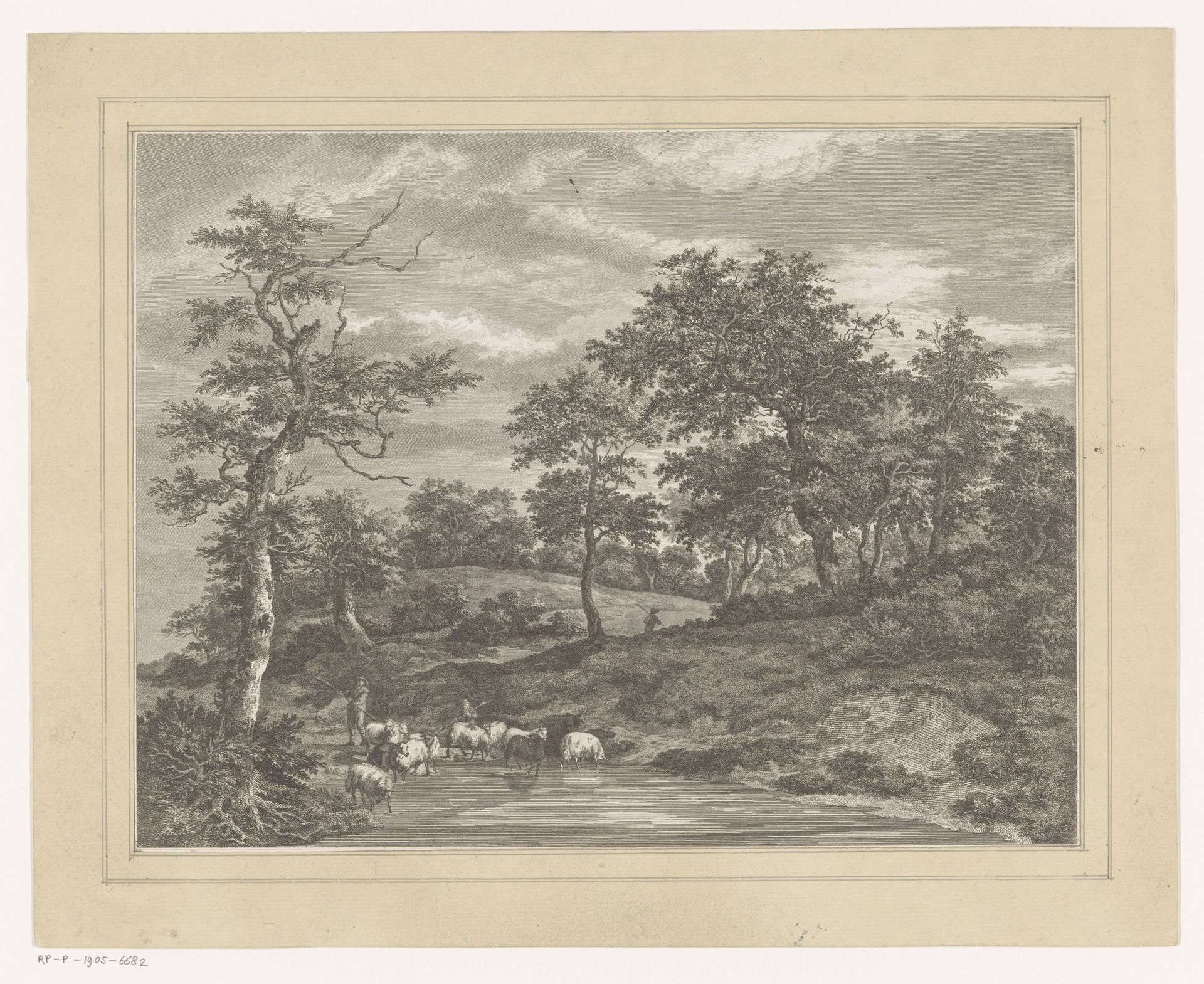 Boslandschap met herder bij een vijver by Louis Joseph Masquelier