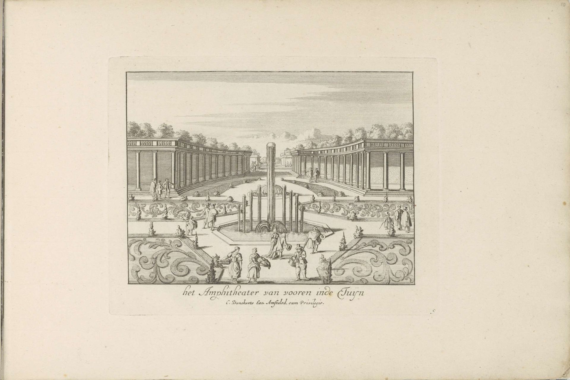 Gezicht op het amfitheater in de tuin naar Paleis Het Loo by Cornelis (II) Danckerts