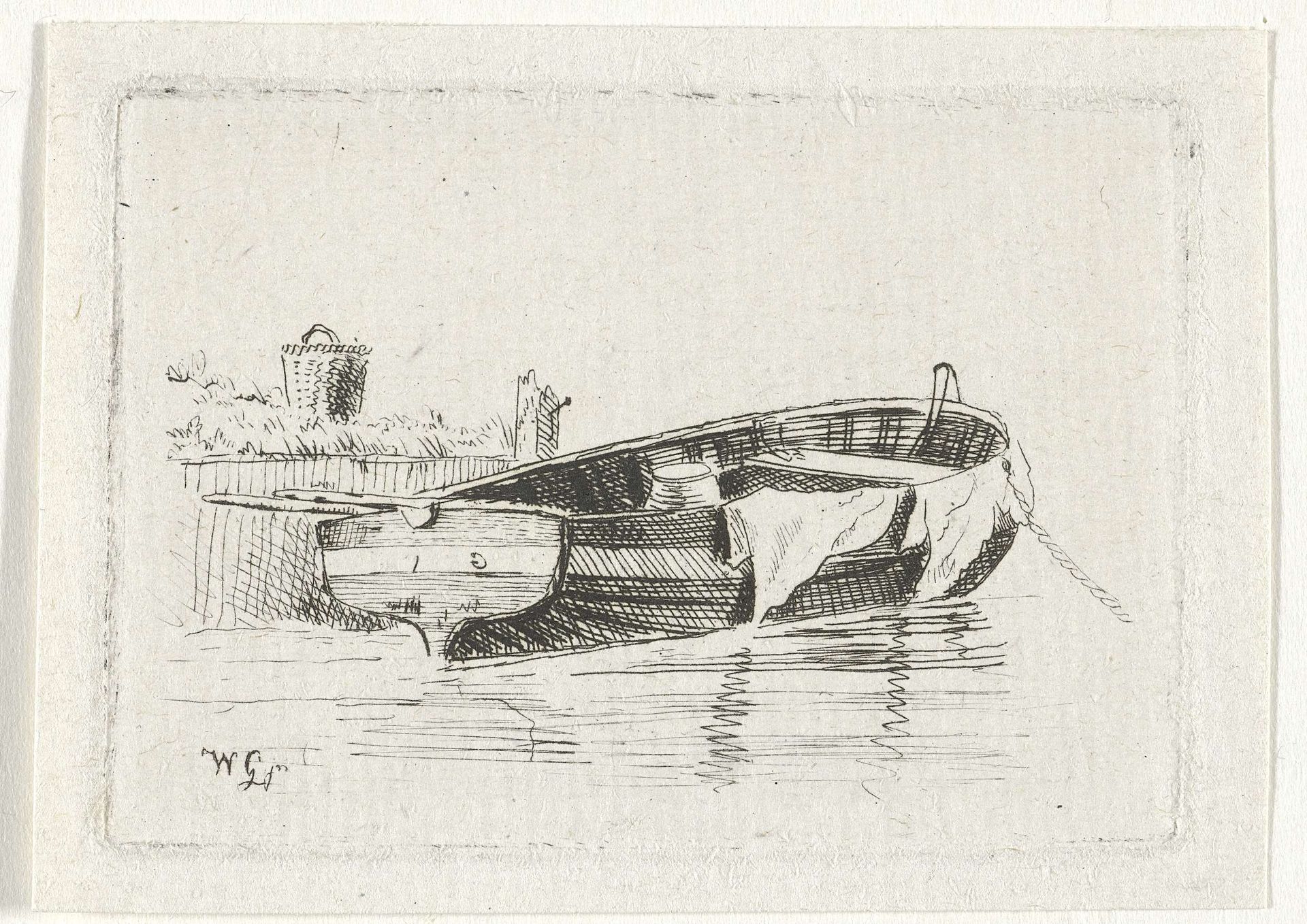 Aangemeerde roeiboot by Willem Gruyter jr.