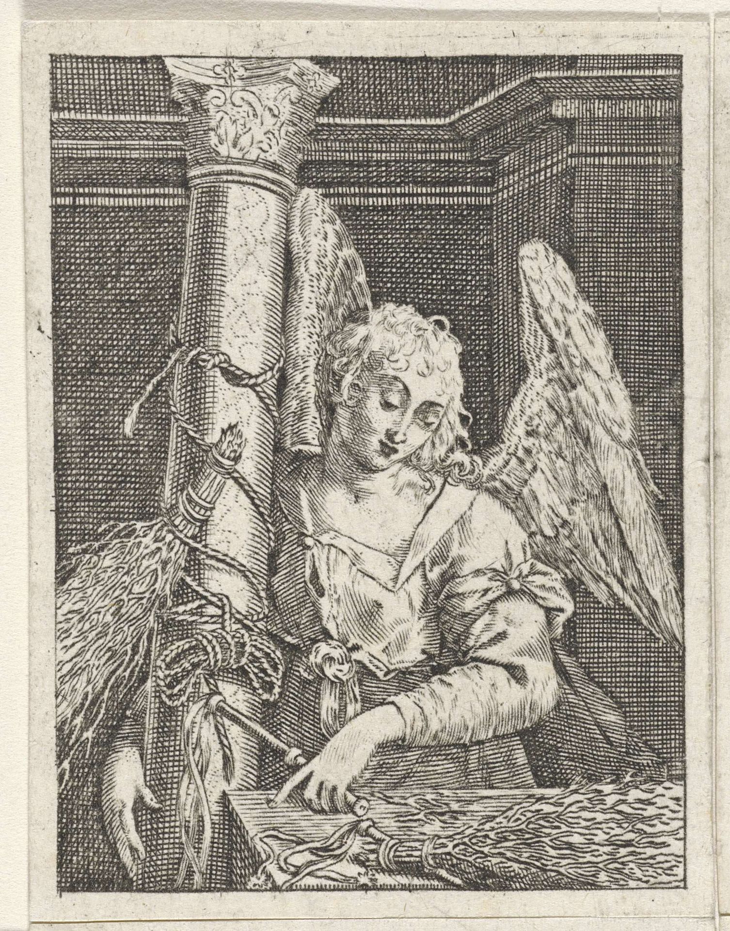 Engel met de zuil, roede en zweep by Johann Sadeler I