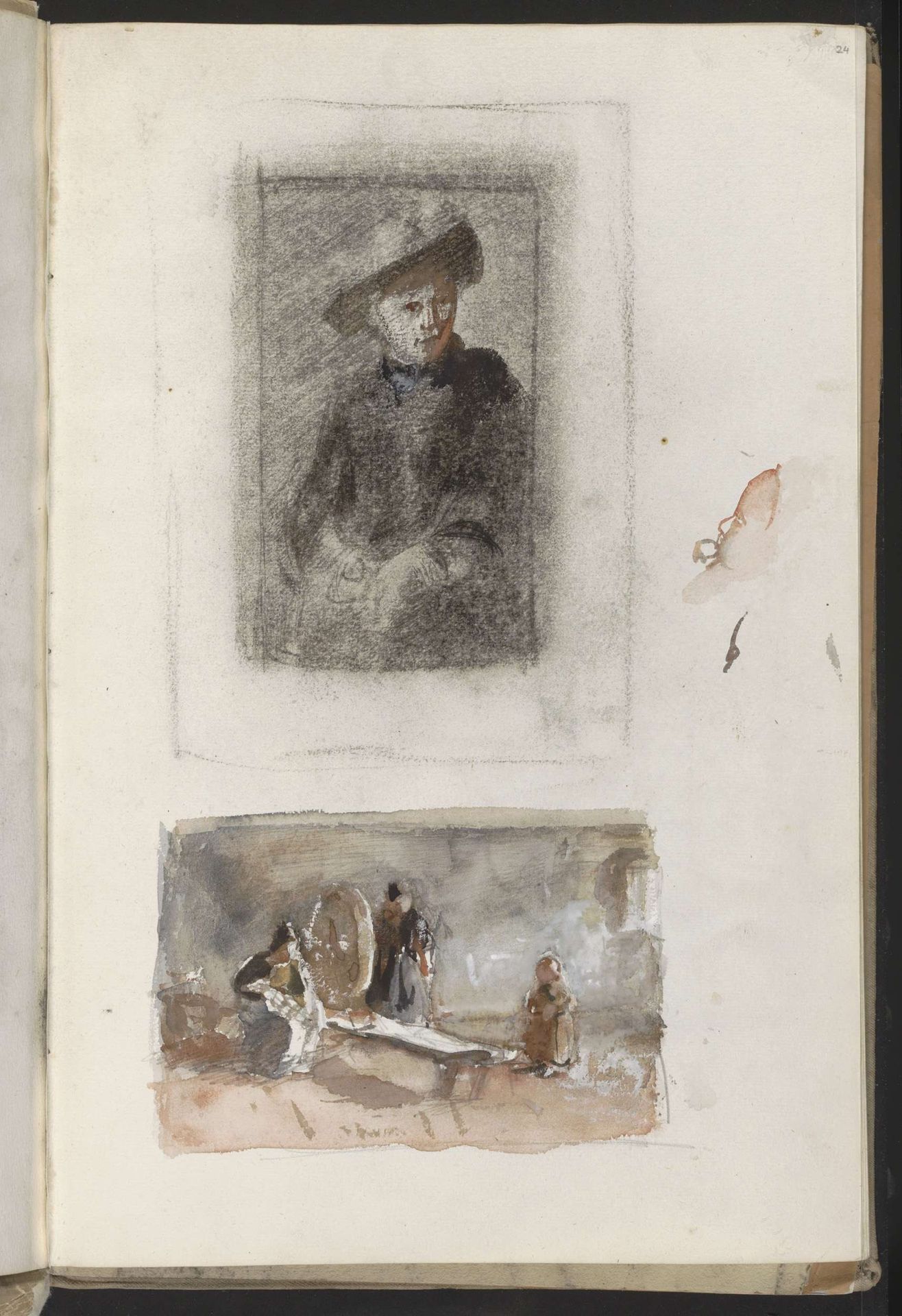 Vrouwenportret en een interieur met figuren by Albert Neuhuys