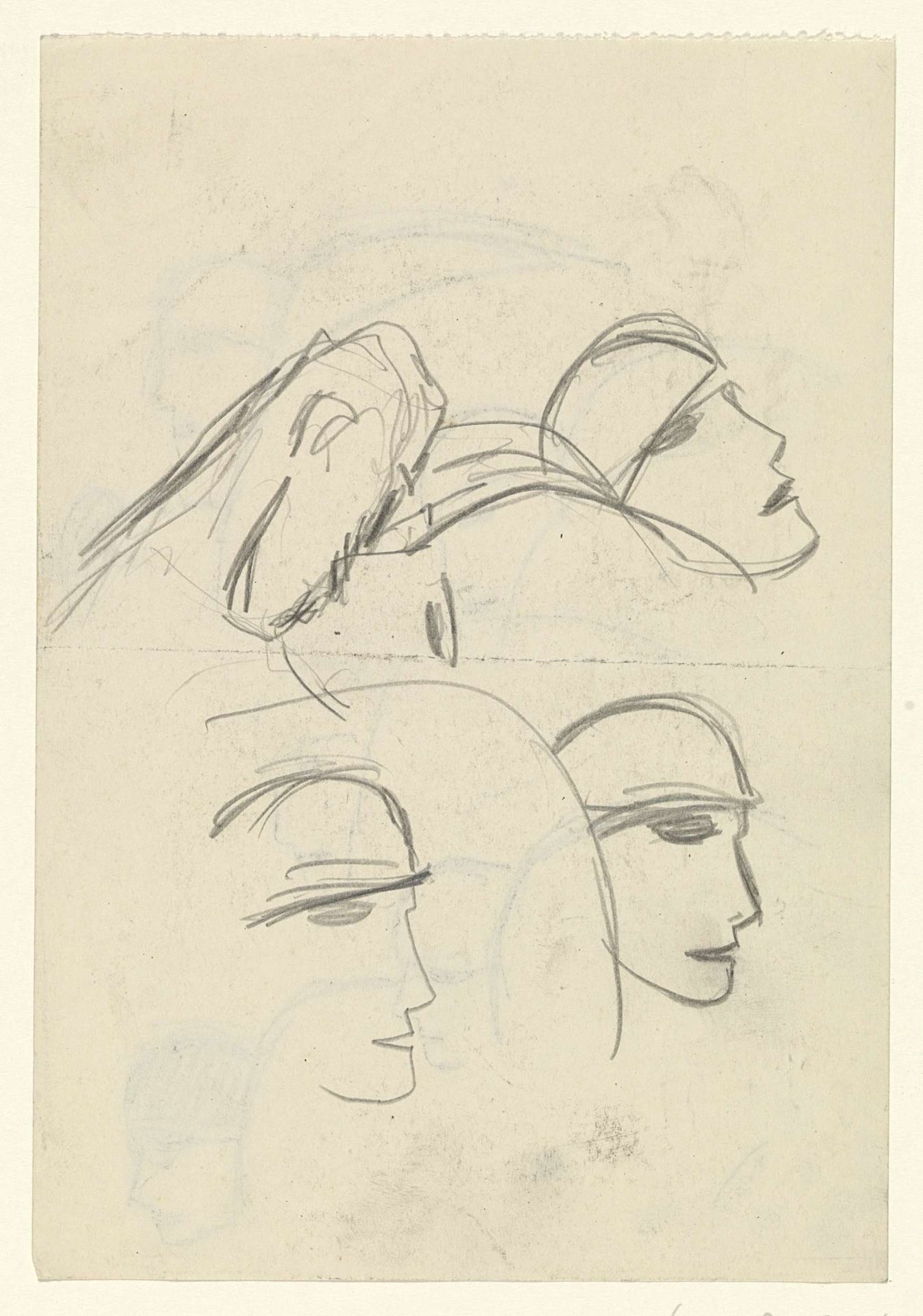 Kussend stel en drie vrouwenhoofden by Leo Gestel